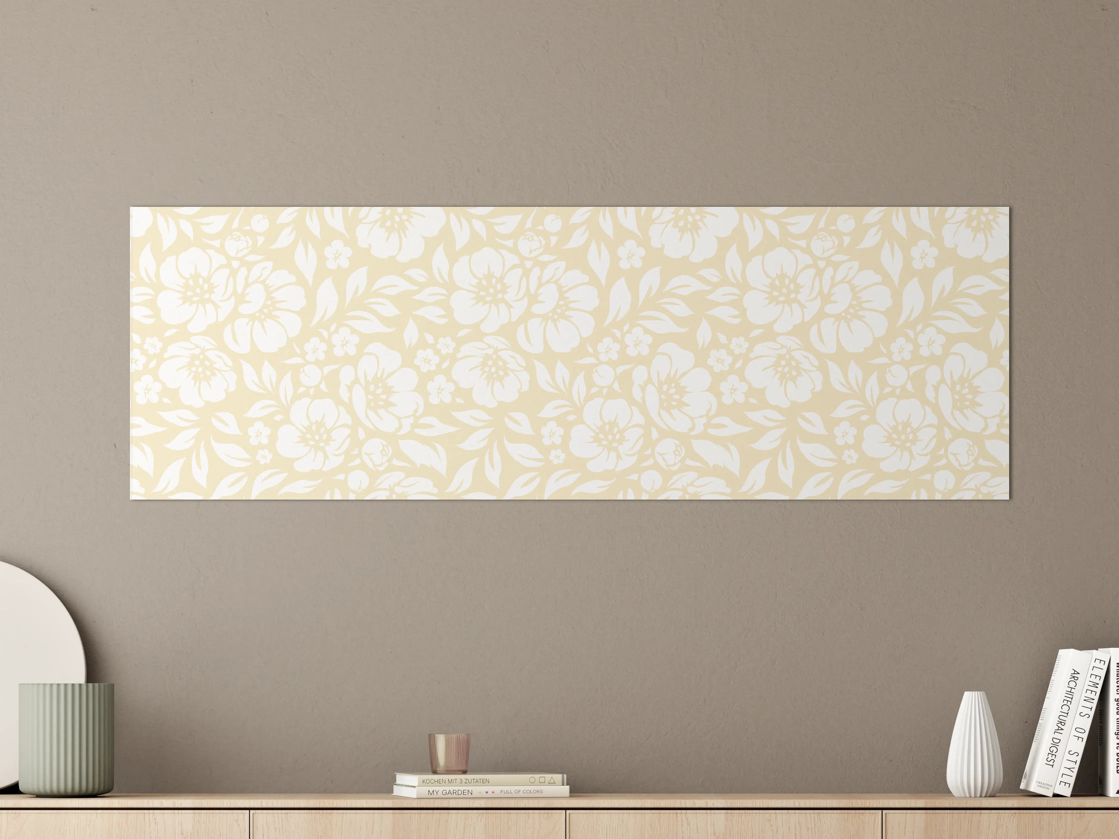 Große Wandbilder - Beige-Blumenmuster mit zarten Blattdetails