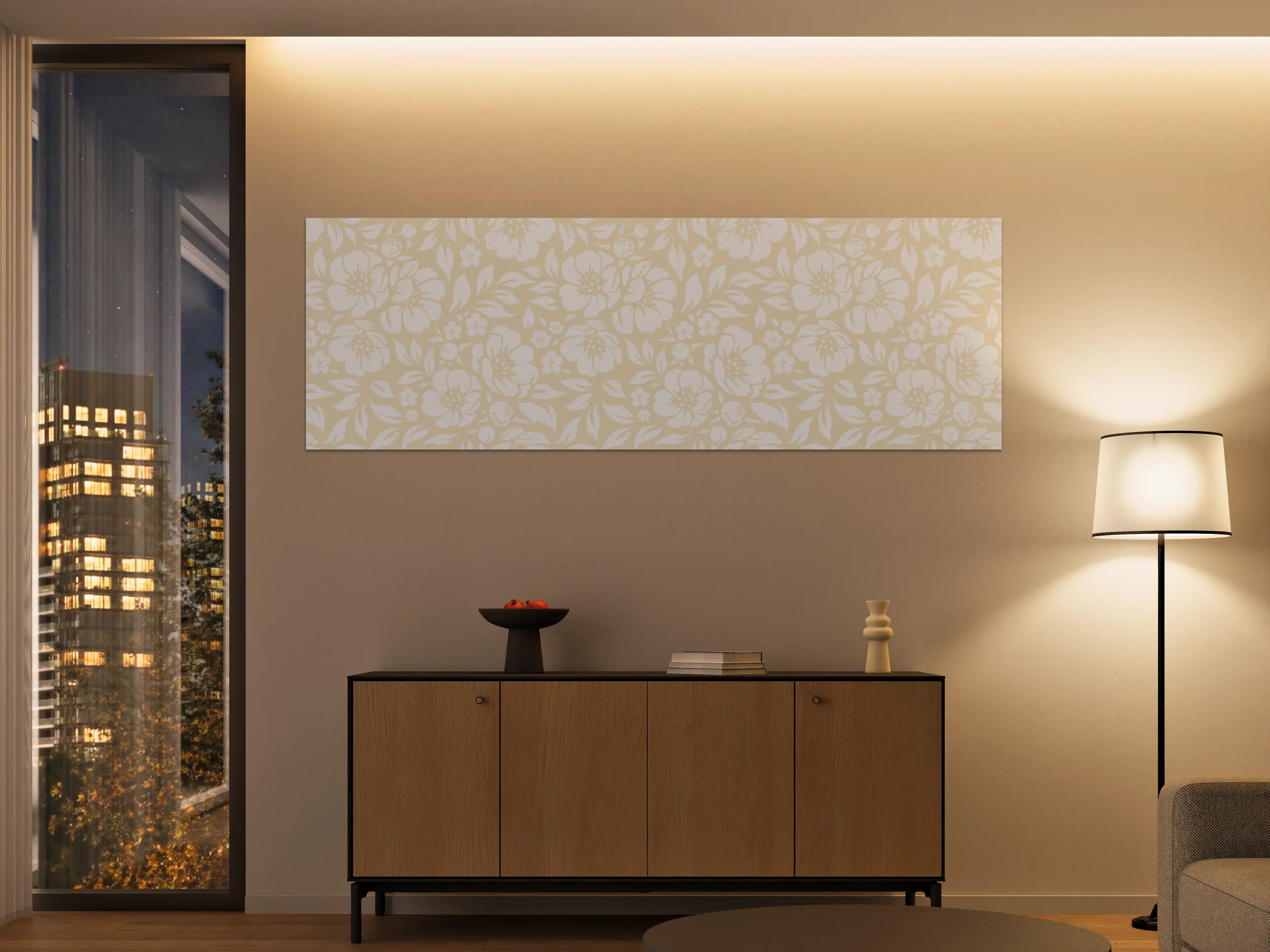 Große Wandbilder - Beige-Blumenmuster mit zarten Blattdetails