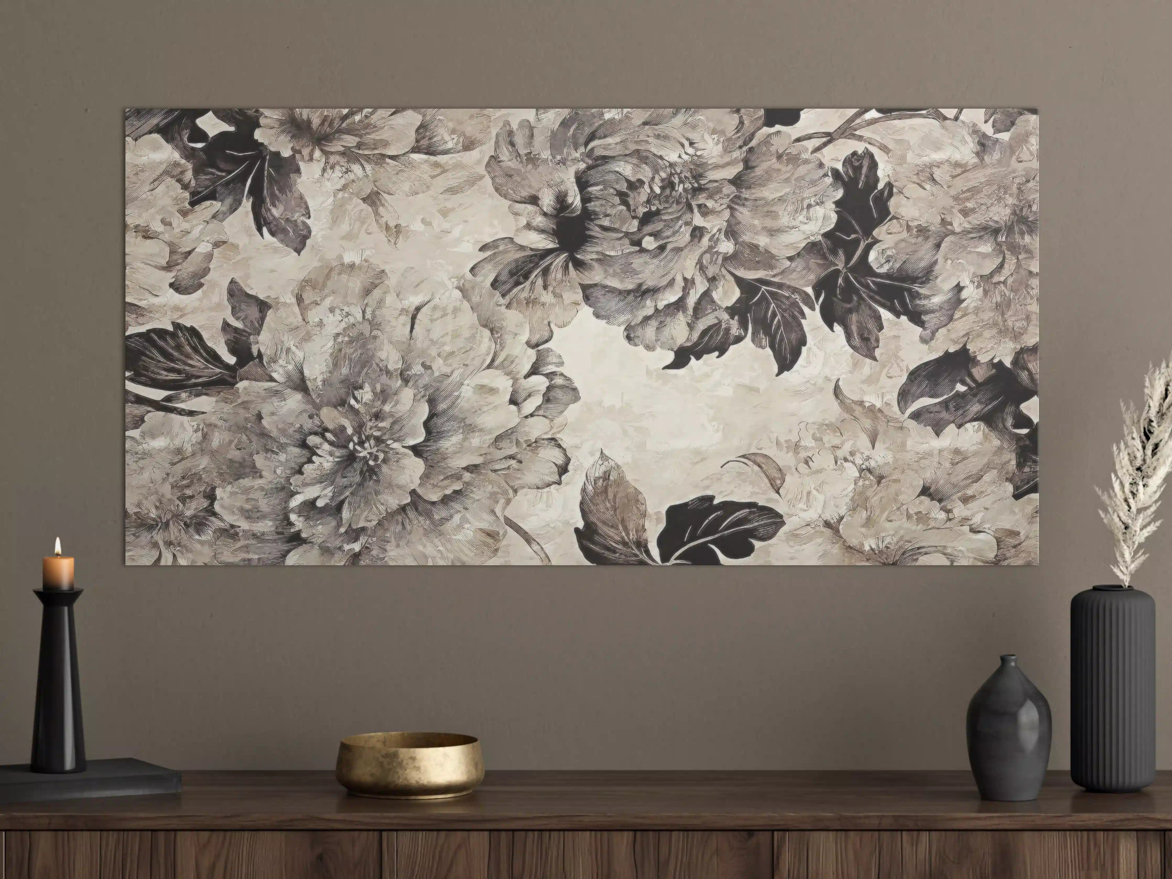 Große Wandbilder - Beige Blumenpanorama Kunstwerk