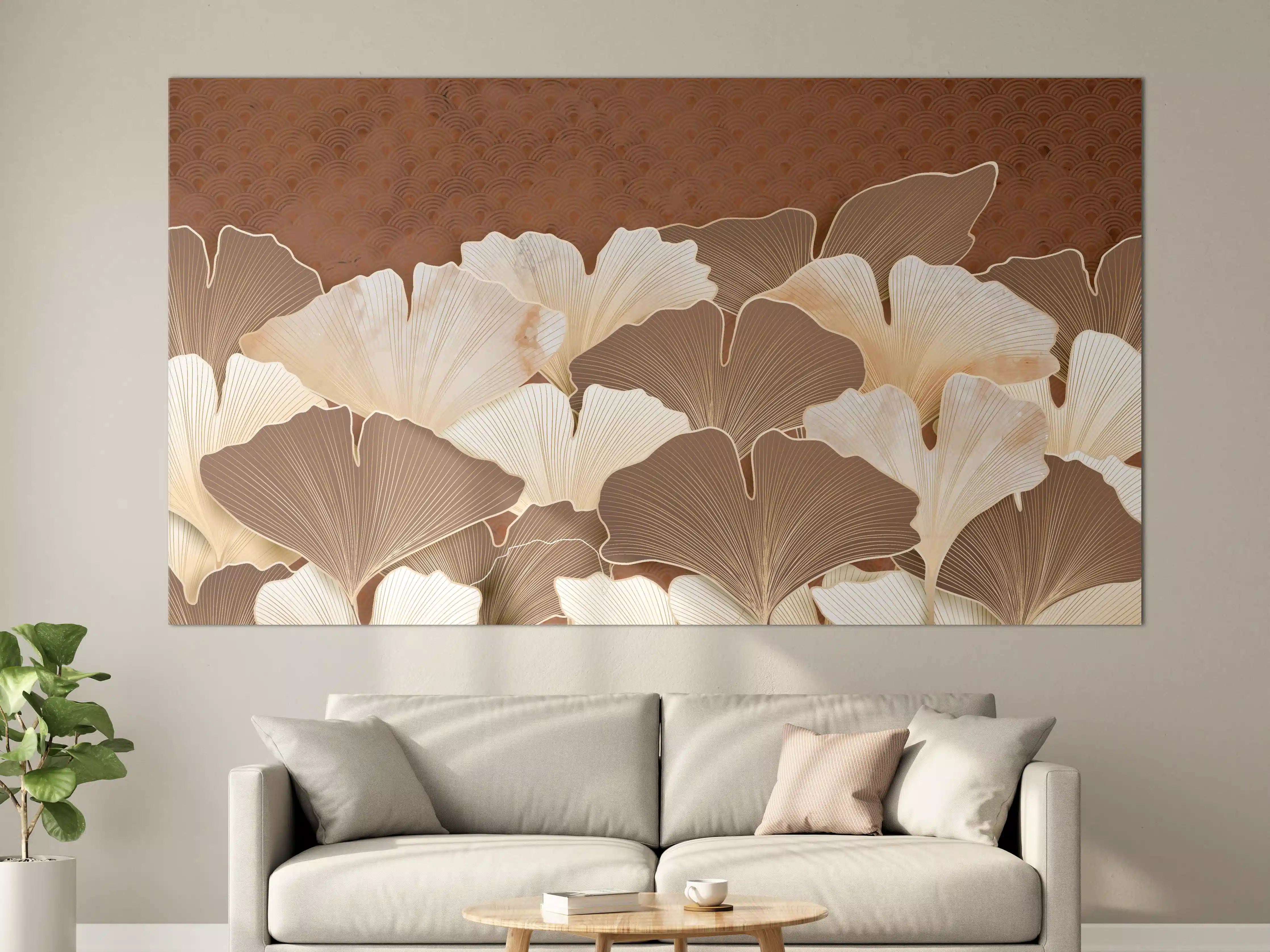 Große Wandbilder - Beige Ginkgo Blattmuster