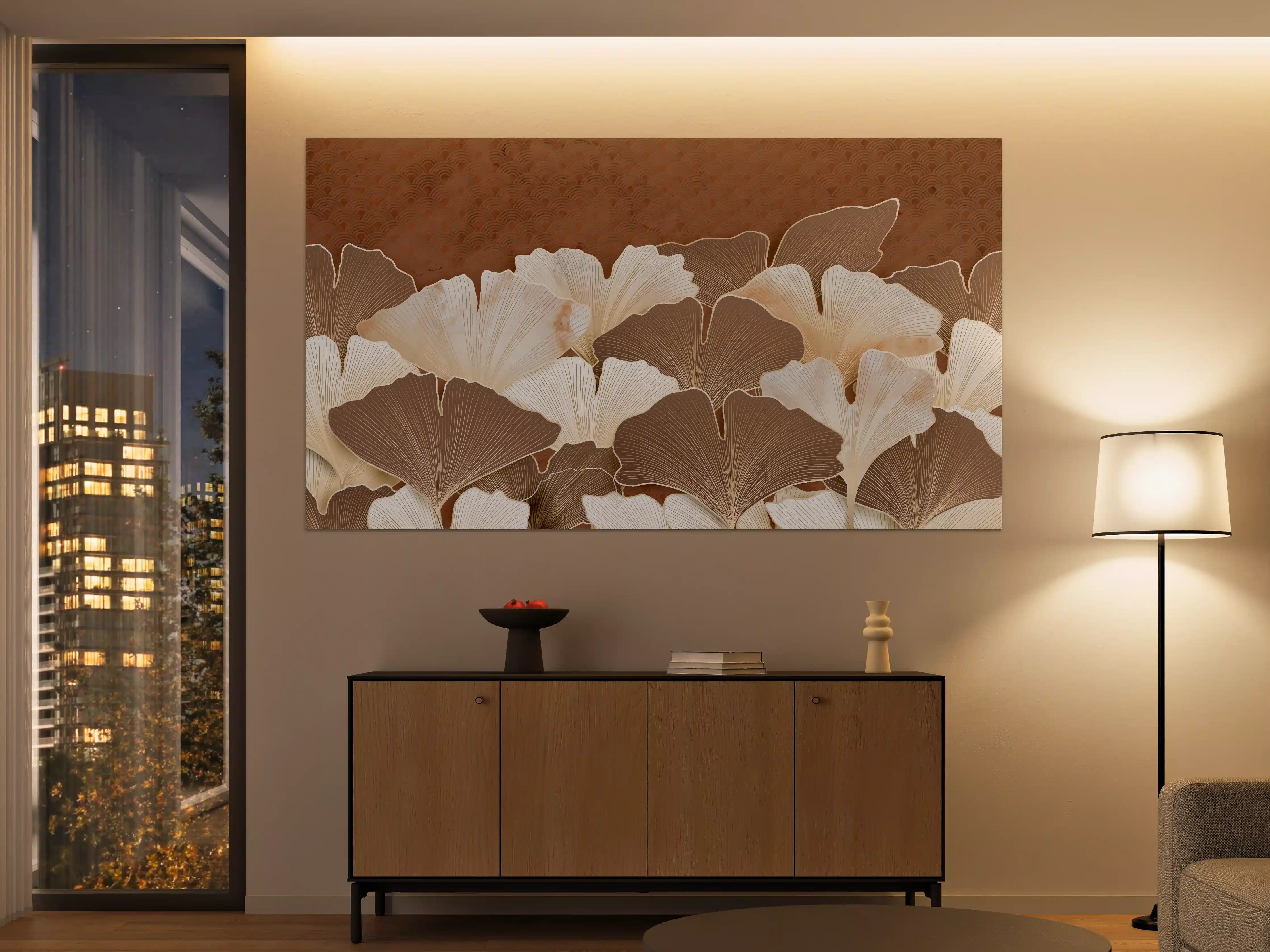 Große Wandbilder - Beige Ginkgo Blattmuster