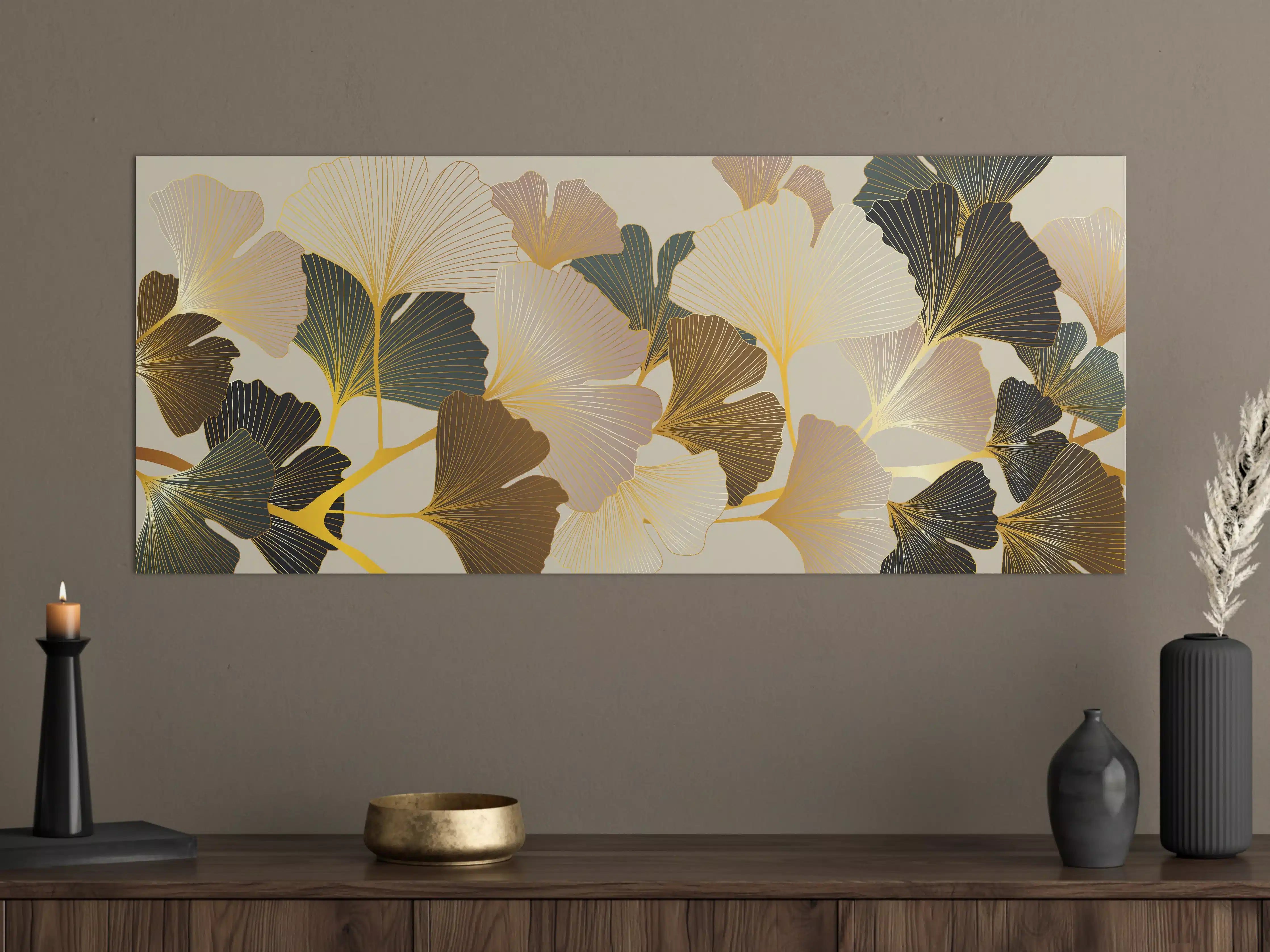 Große Wandbilder - Beige Ginkgo Blattmuster Tapete
