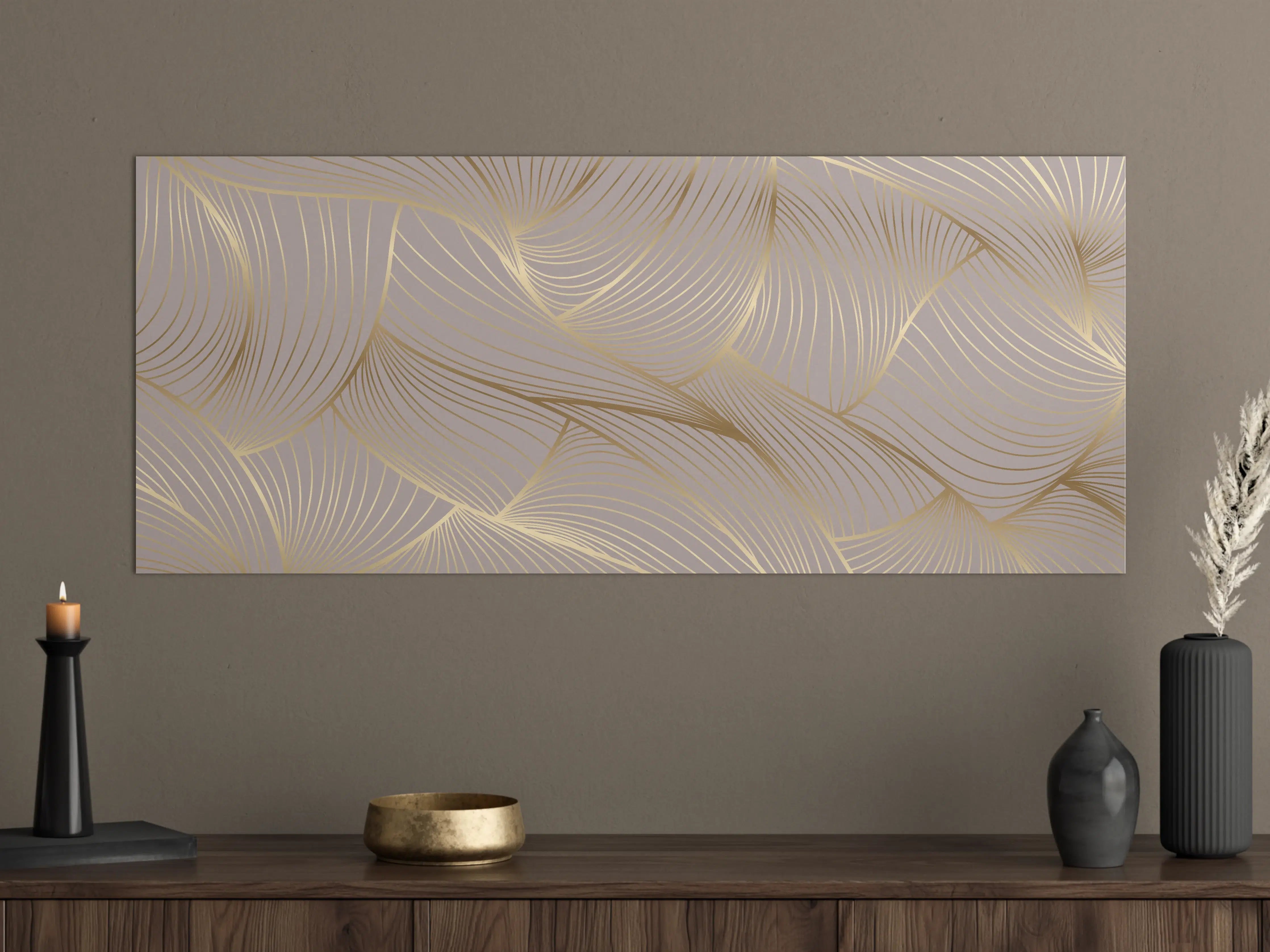 Große Wandbilder - Beige-Goldene Linien Muster