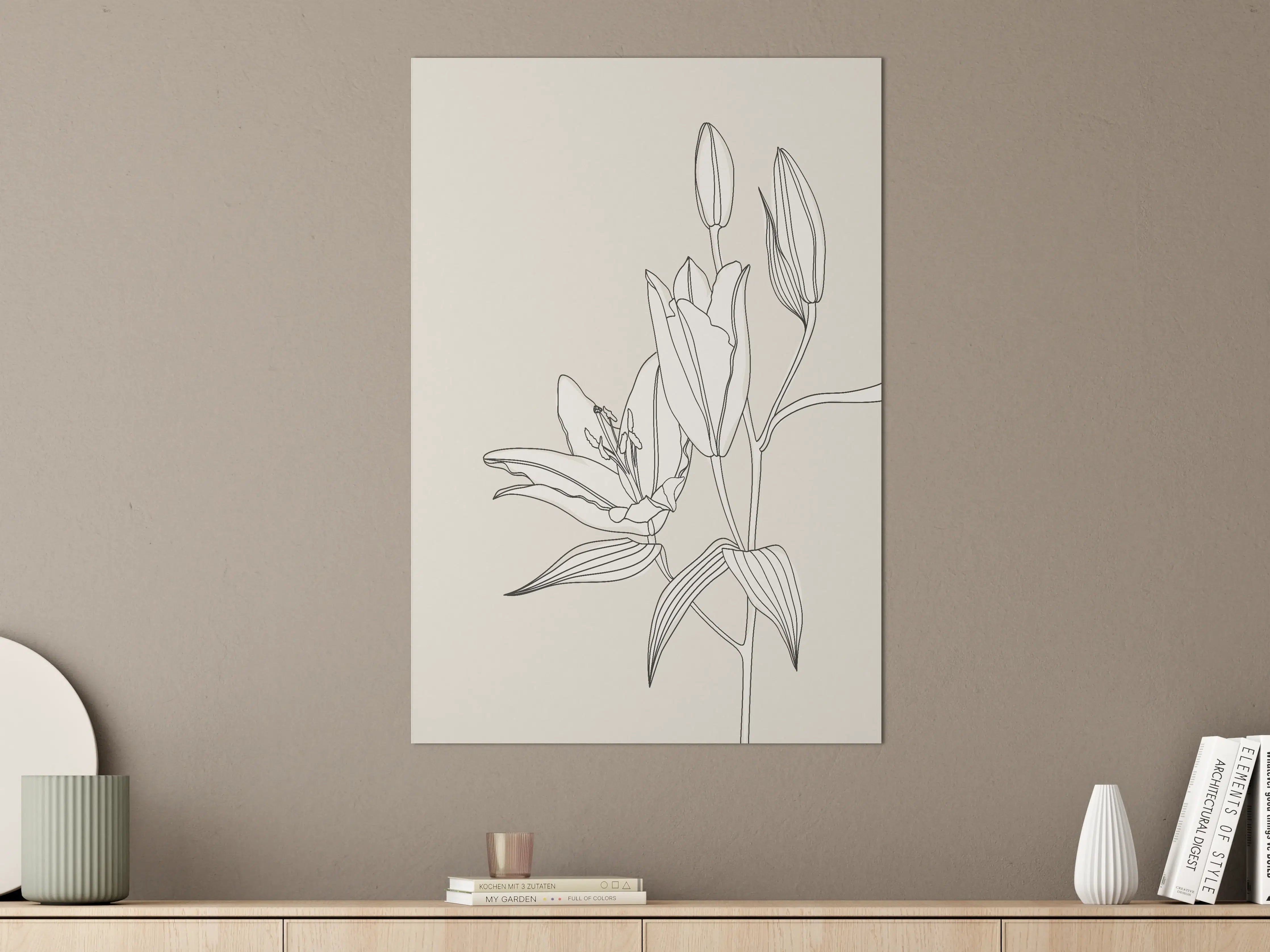 Große Wandbilder - Beige Lilien Linienkunst