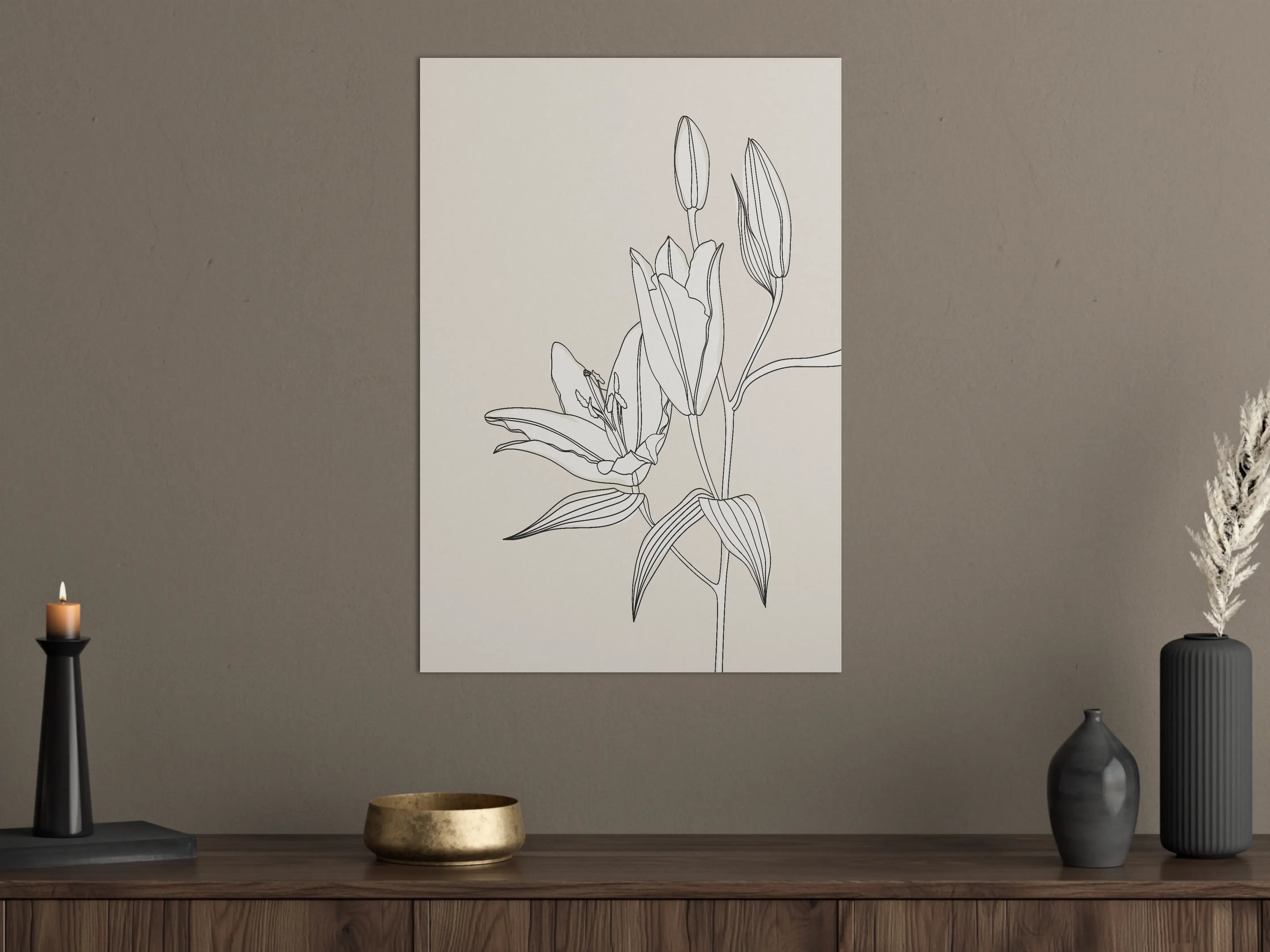 Große Wandbilder - Beige Lilien Linienkunst