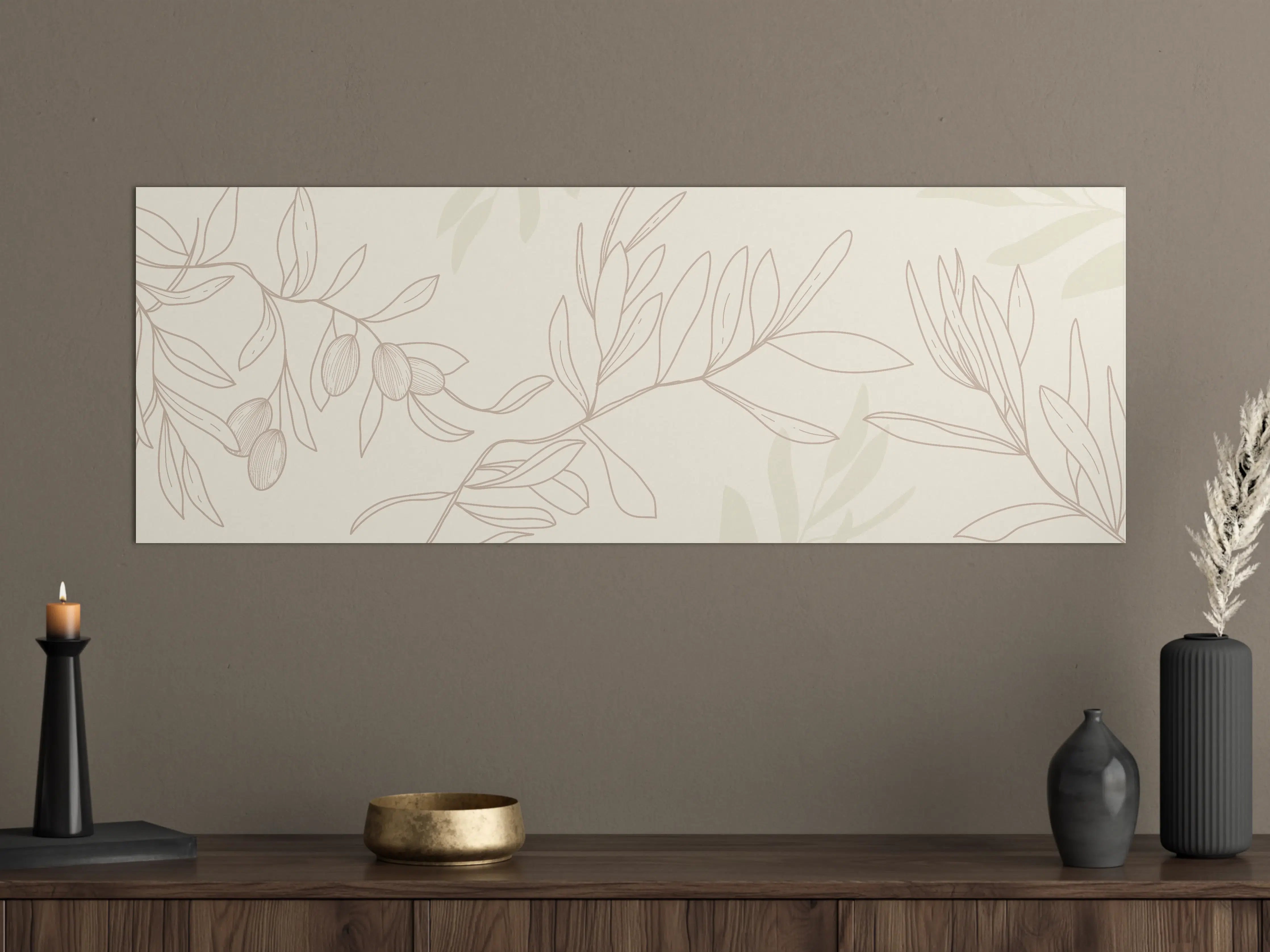 Große Wandbilder - Beige Pflanzenlinien Muster