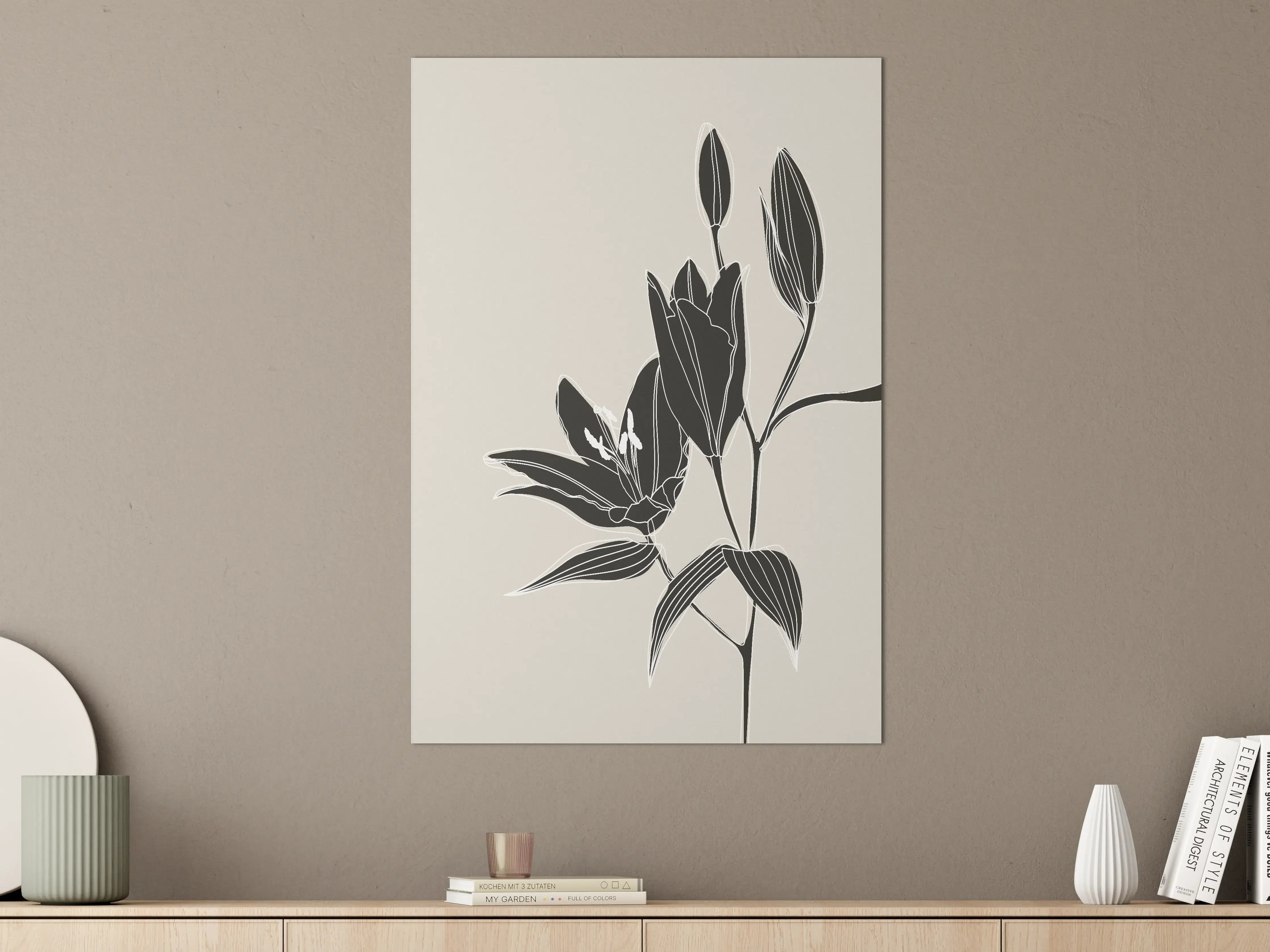 Große Wandbilder - Beige Schwarze Lilien Lineart