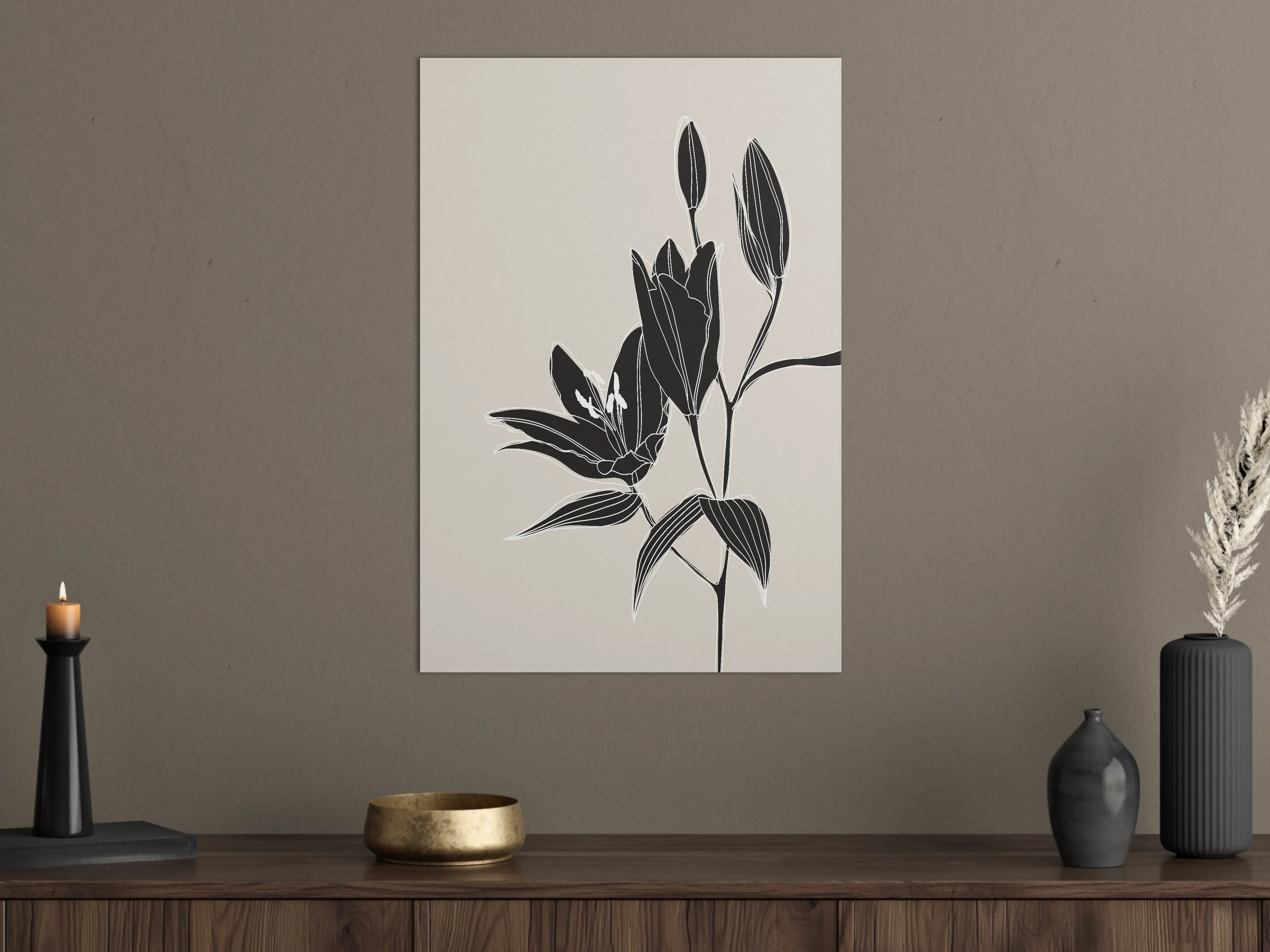 Große Wandbilder - Beige Schwarze Lilien Lineart