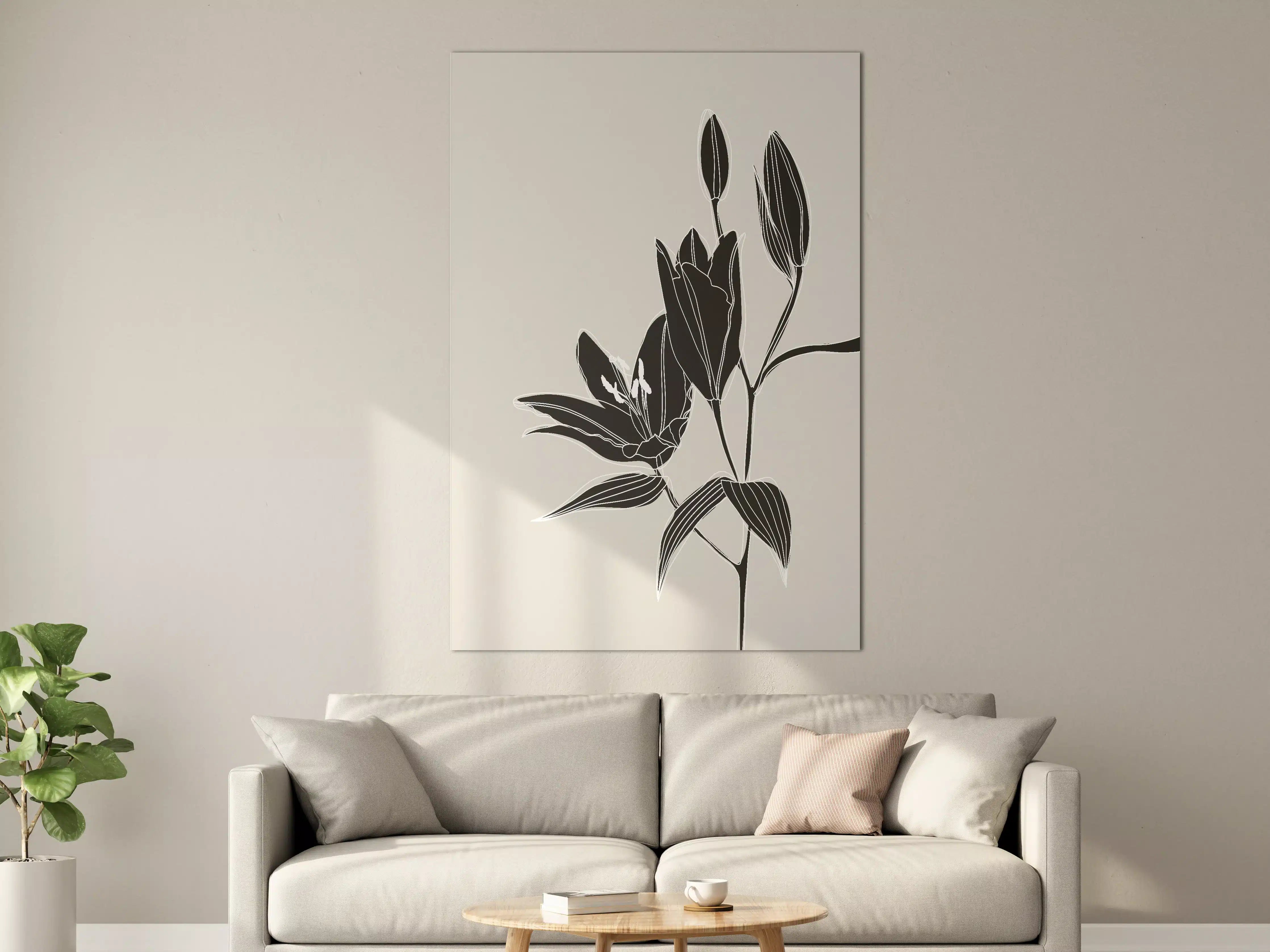 Große Wandbilder - Beige Schwarze Lilien Lineart