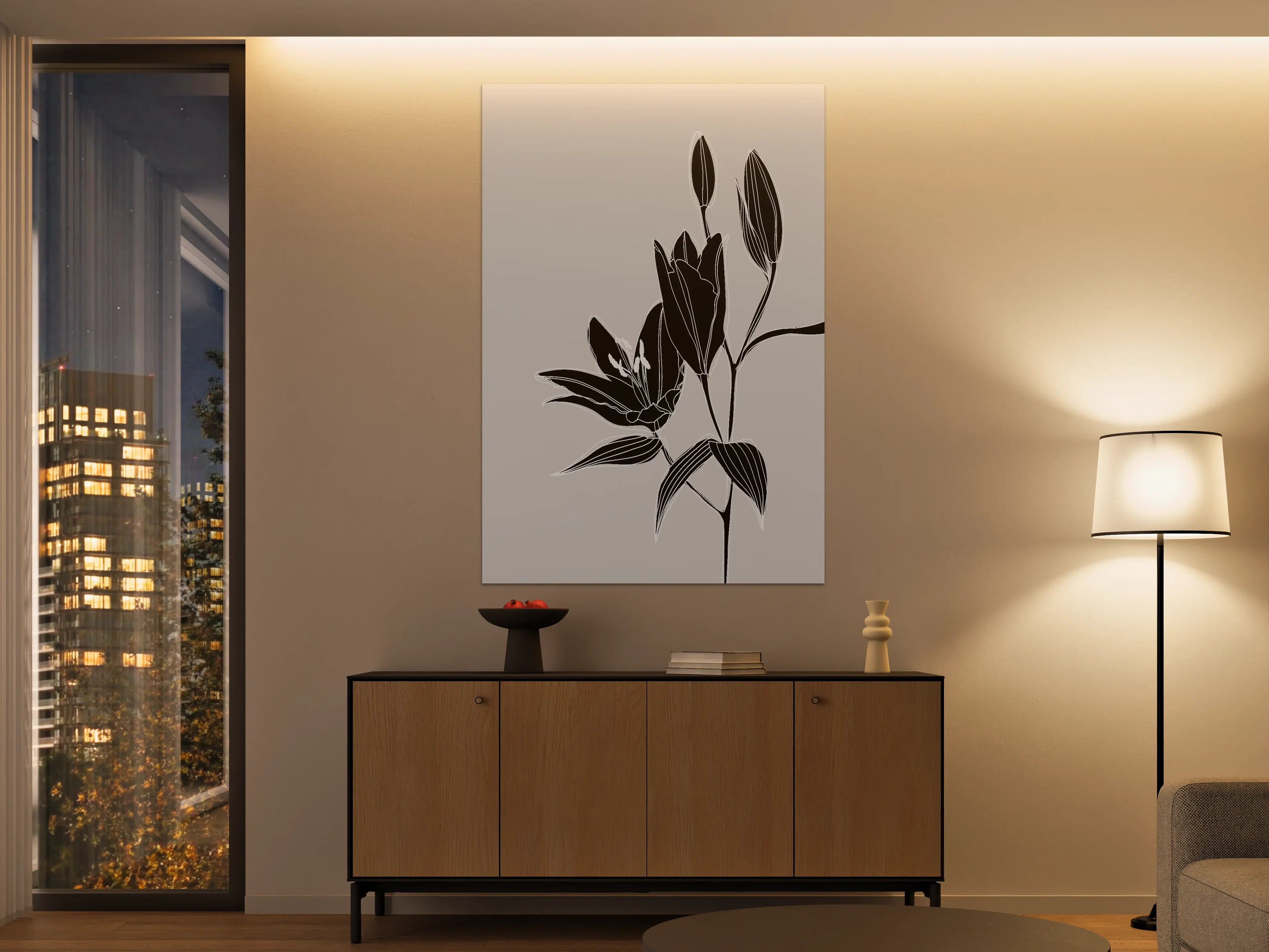 Große Wandbilder - Beige Schwarze Lilien Lineart