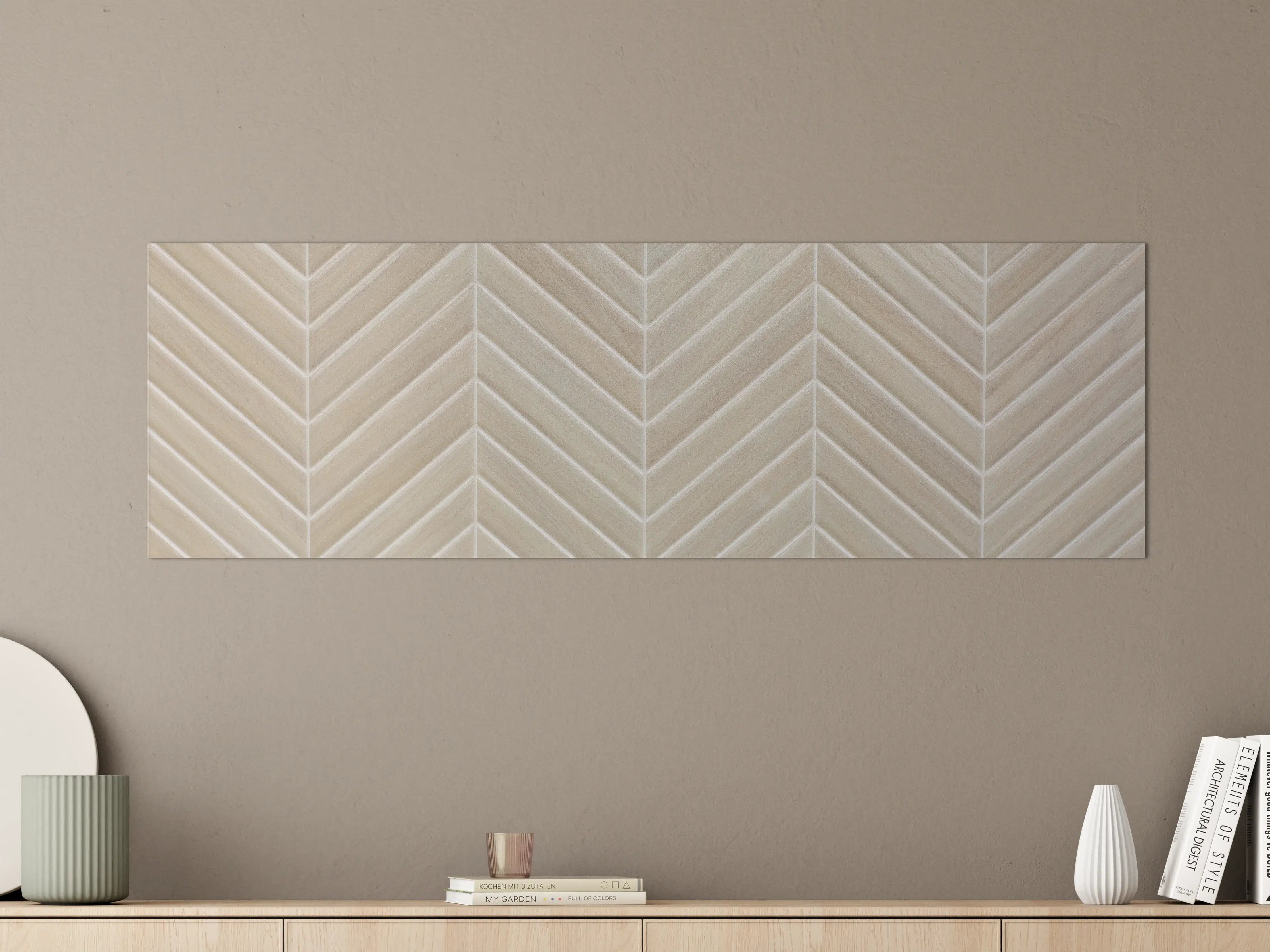 Große Wandbilder - Beige-Ton Wandfliesen mit Chevron-Muster