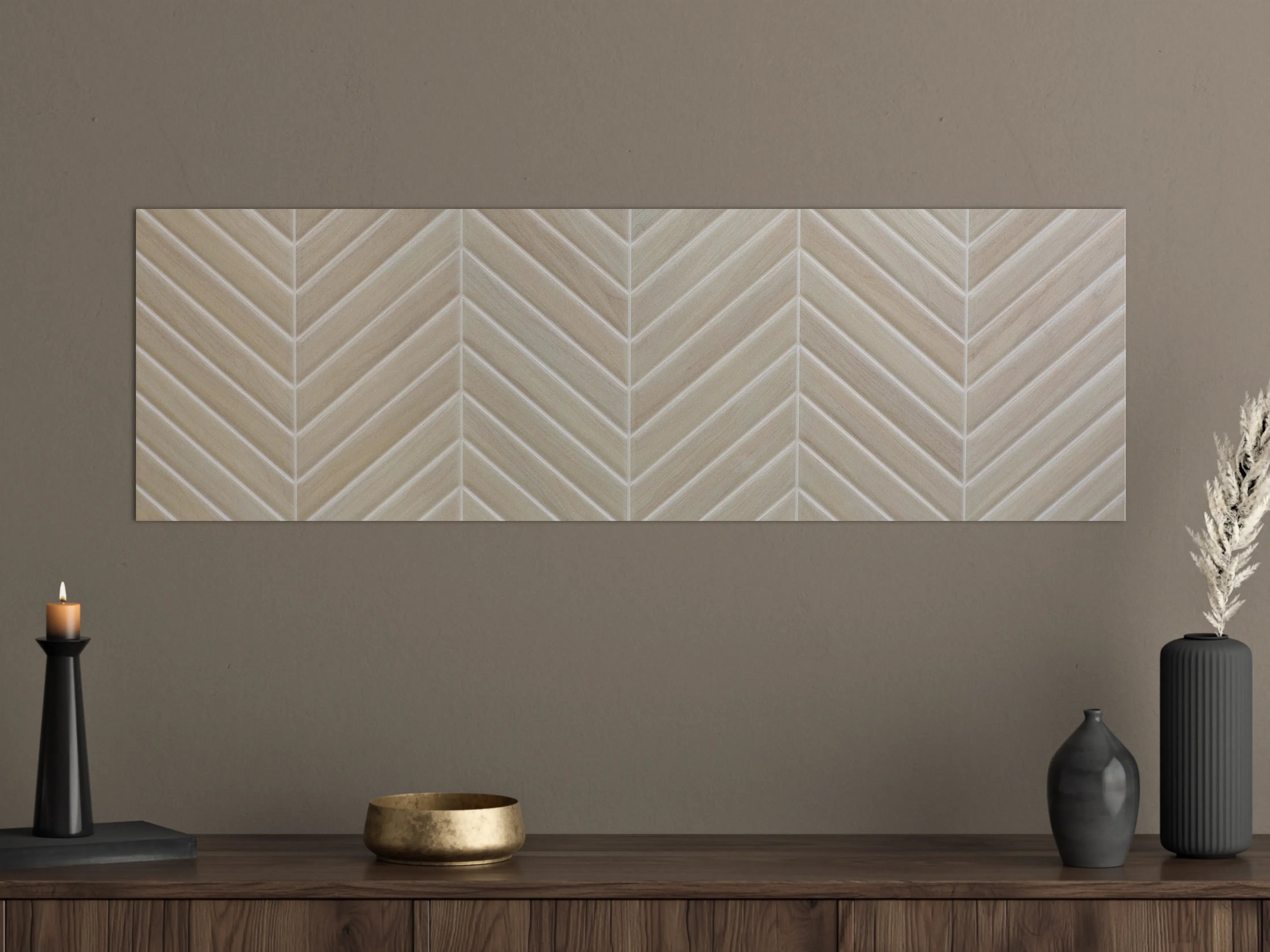 Große Wandbilder - Beige-Ton Wandfliesen mit Chevron-Muster