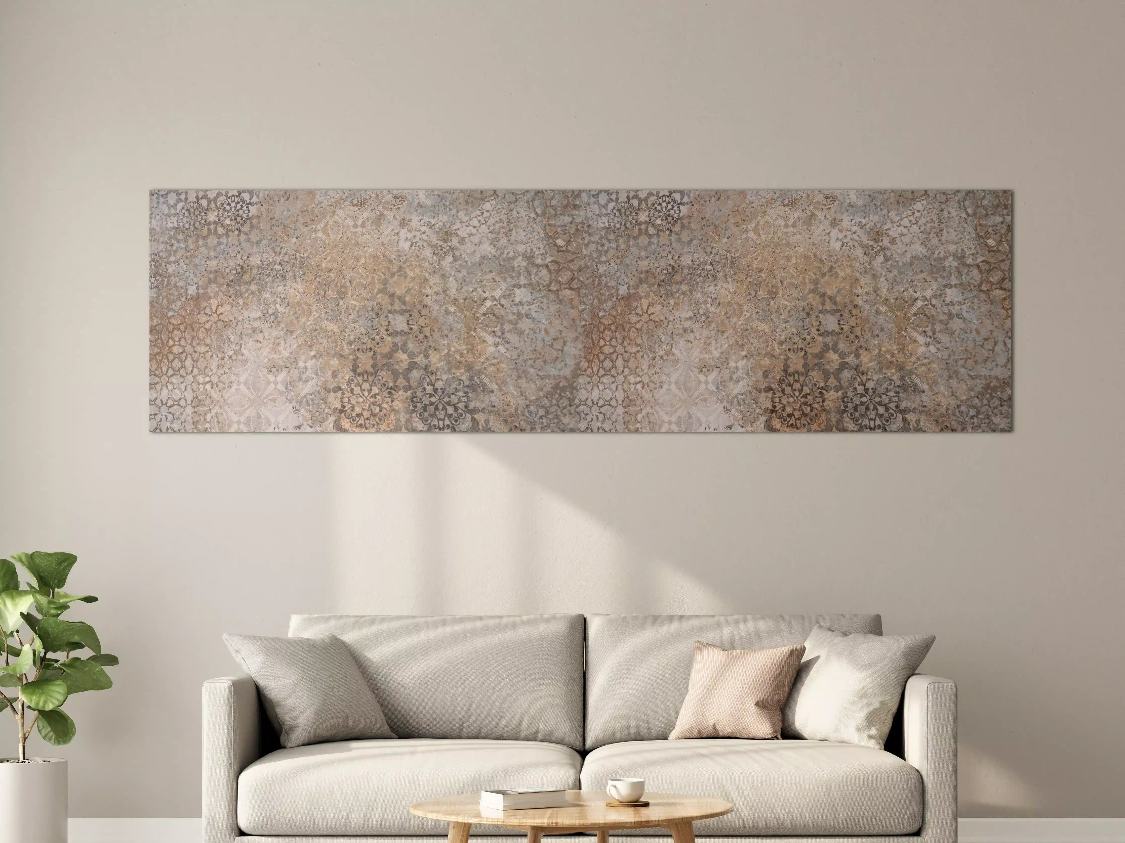 Große Wandbilder - Beige Vintage Blumenmuster im Tapeten-Stil