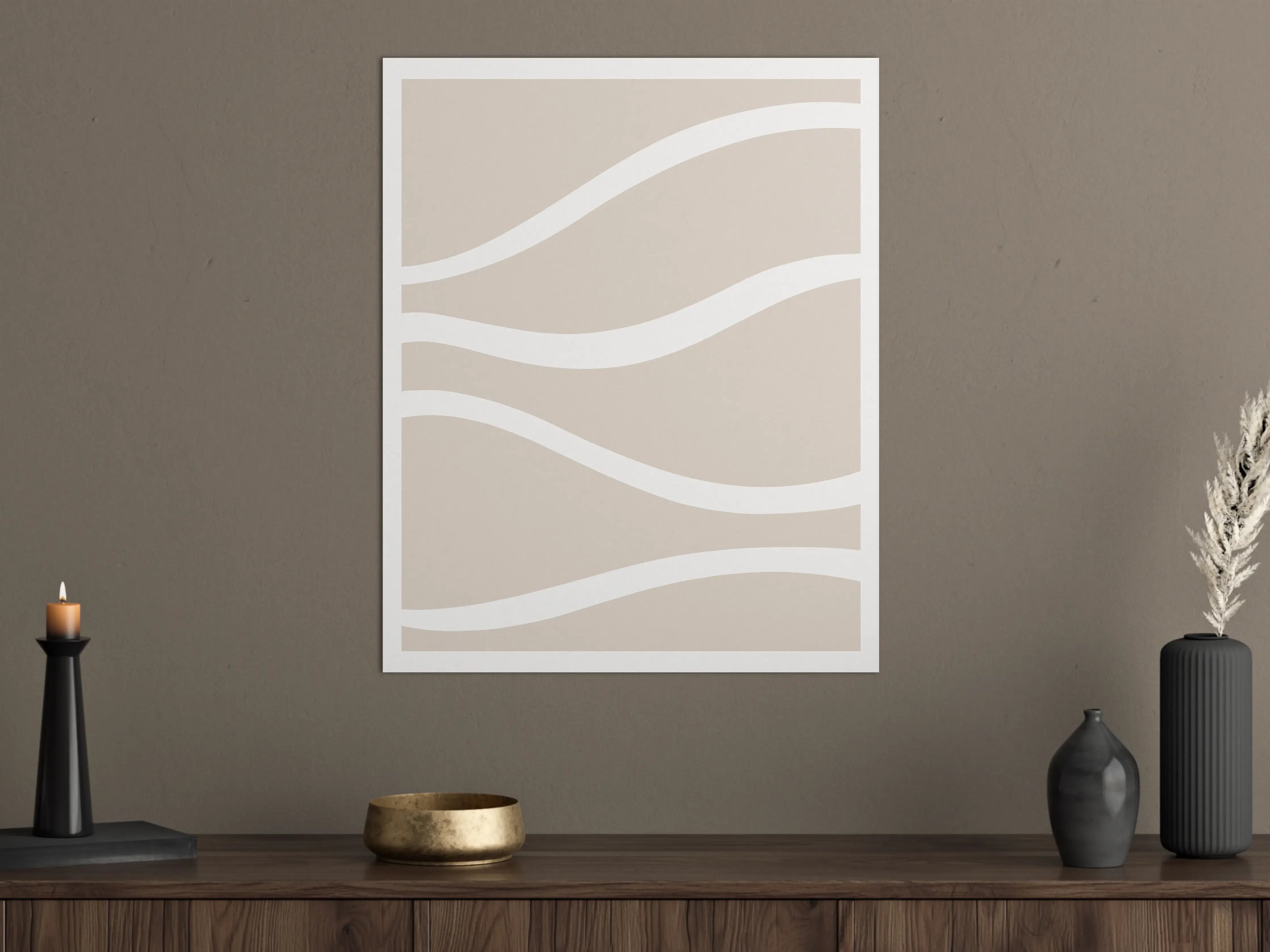 Große Wandbilder - Beige Wand mit weißen Wellenmustern