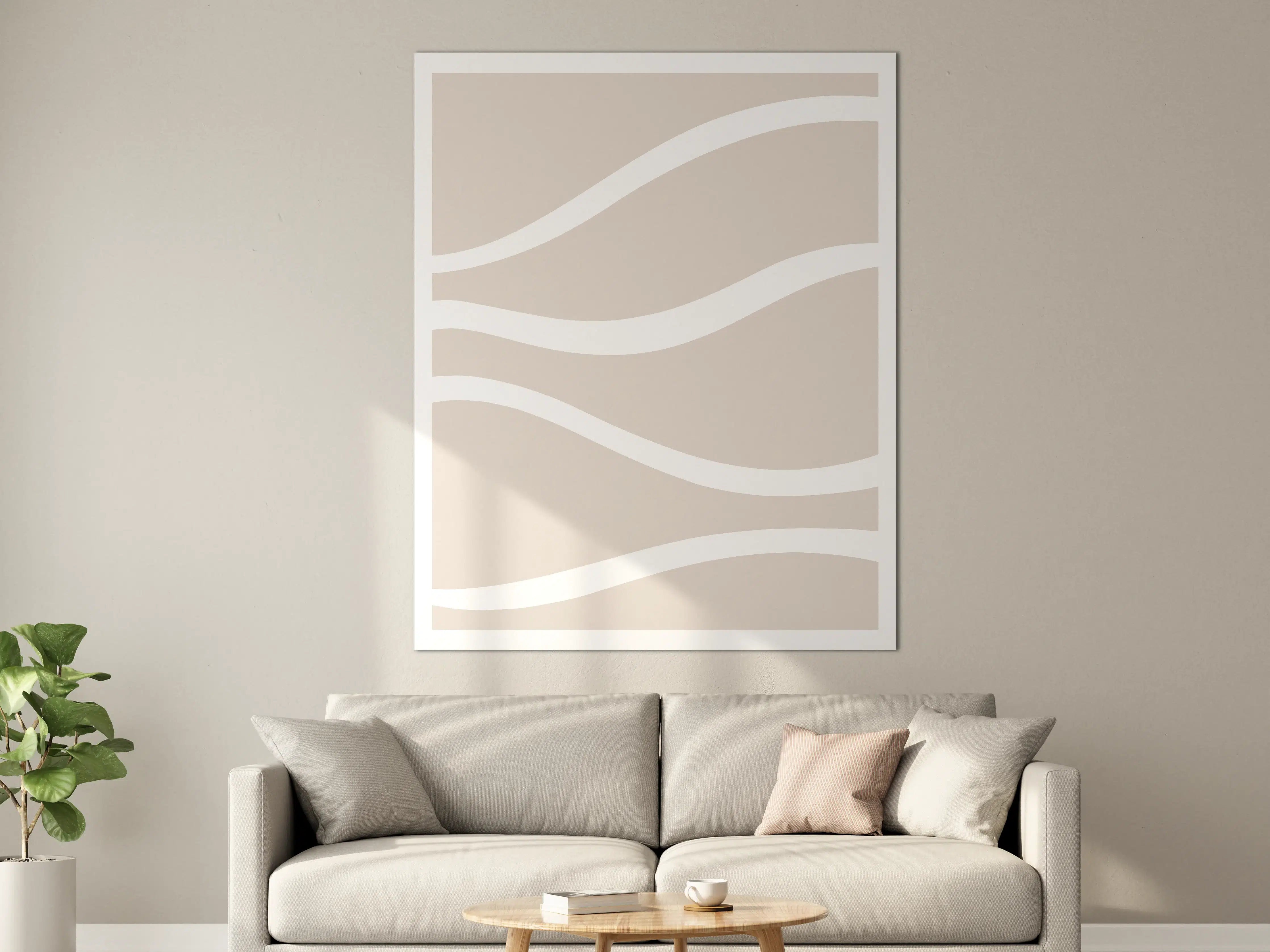 Große Wandbilder - Beige Wand mit weißen Wellenmustern