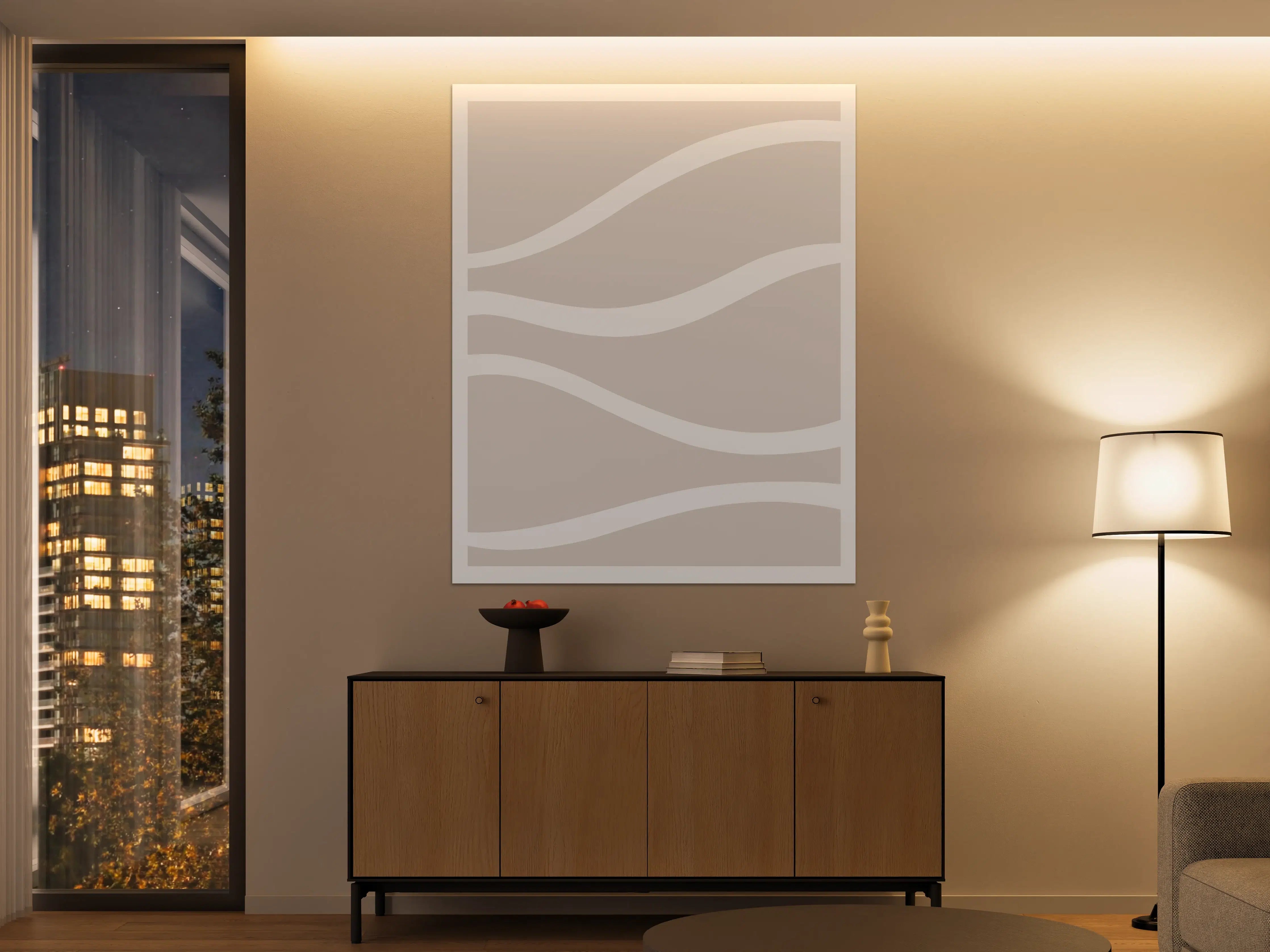 Große Wandbilder - Beige Wand mit weißen Wellenmustern