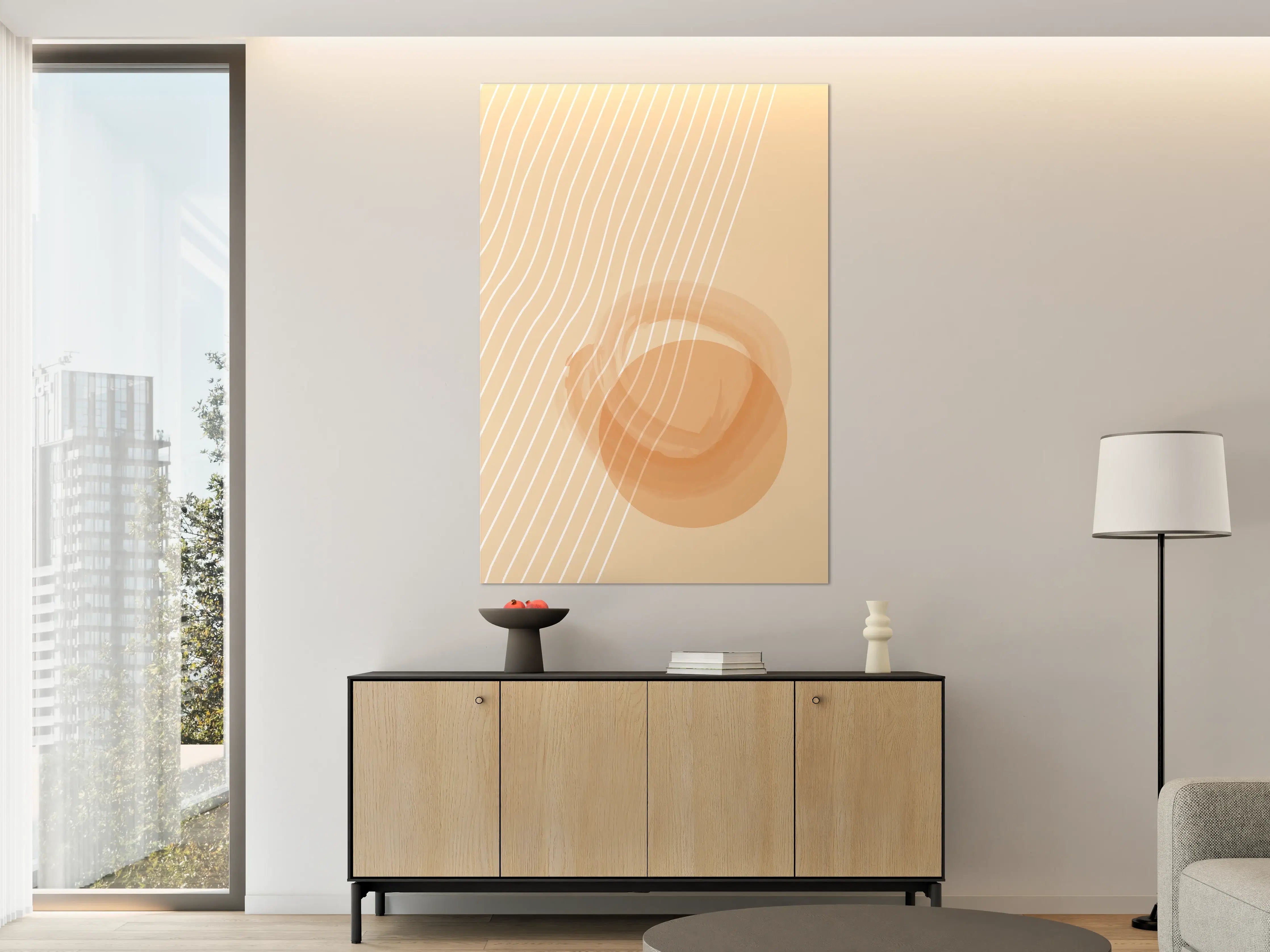 Große Wandbilder - Beige-Waschbeton-Effekt mit weißen Linien