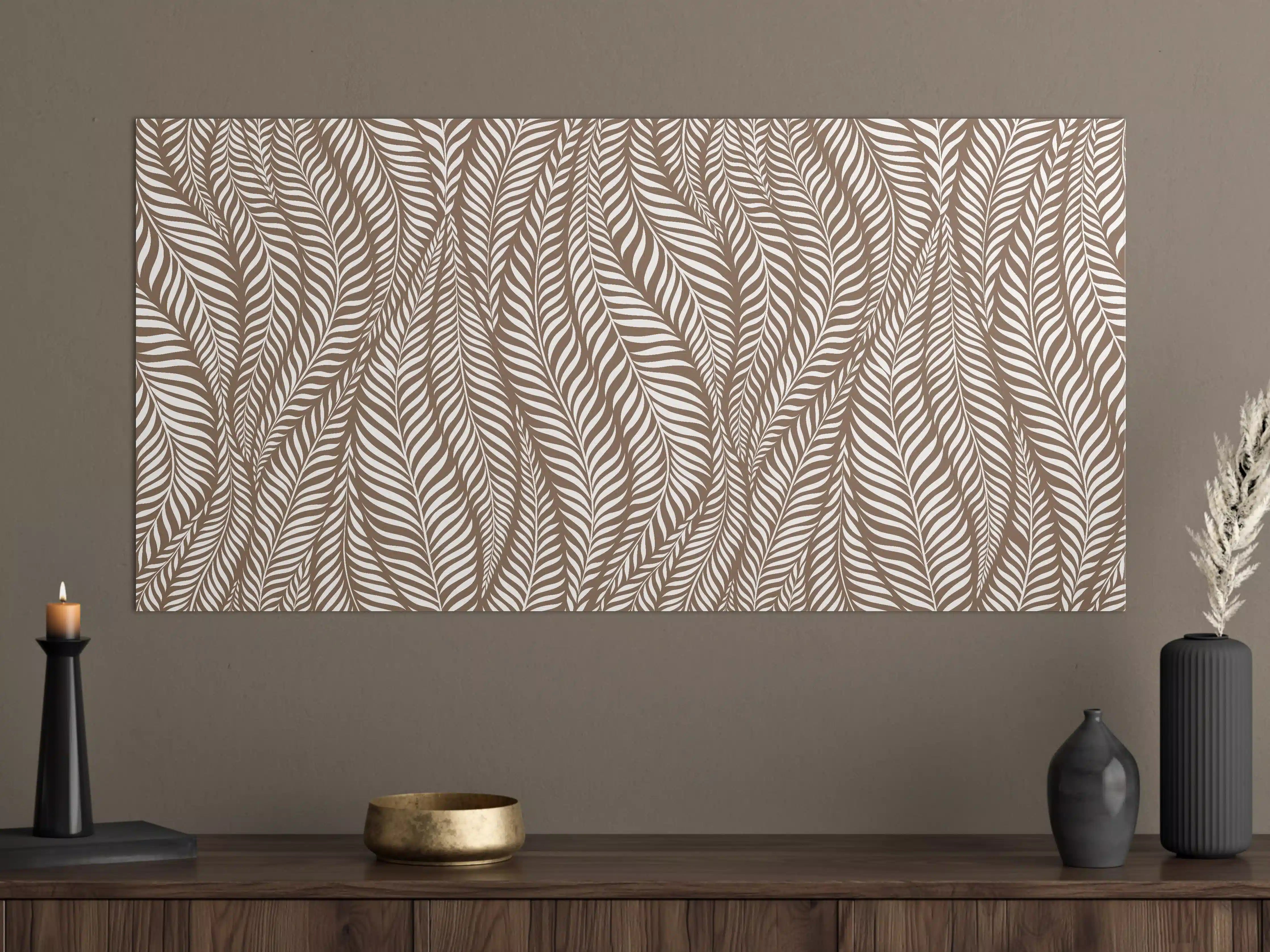 Große Wandbilder - Beige-Weiße Blattmuster-Wandbild