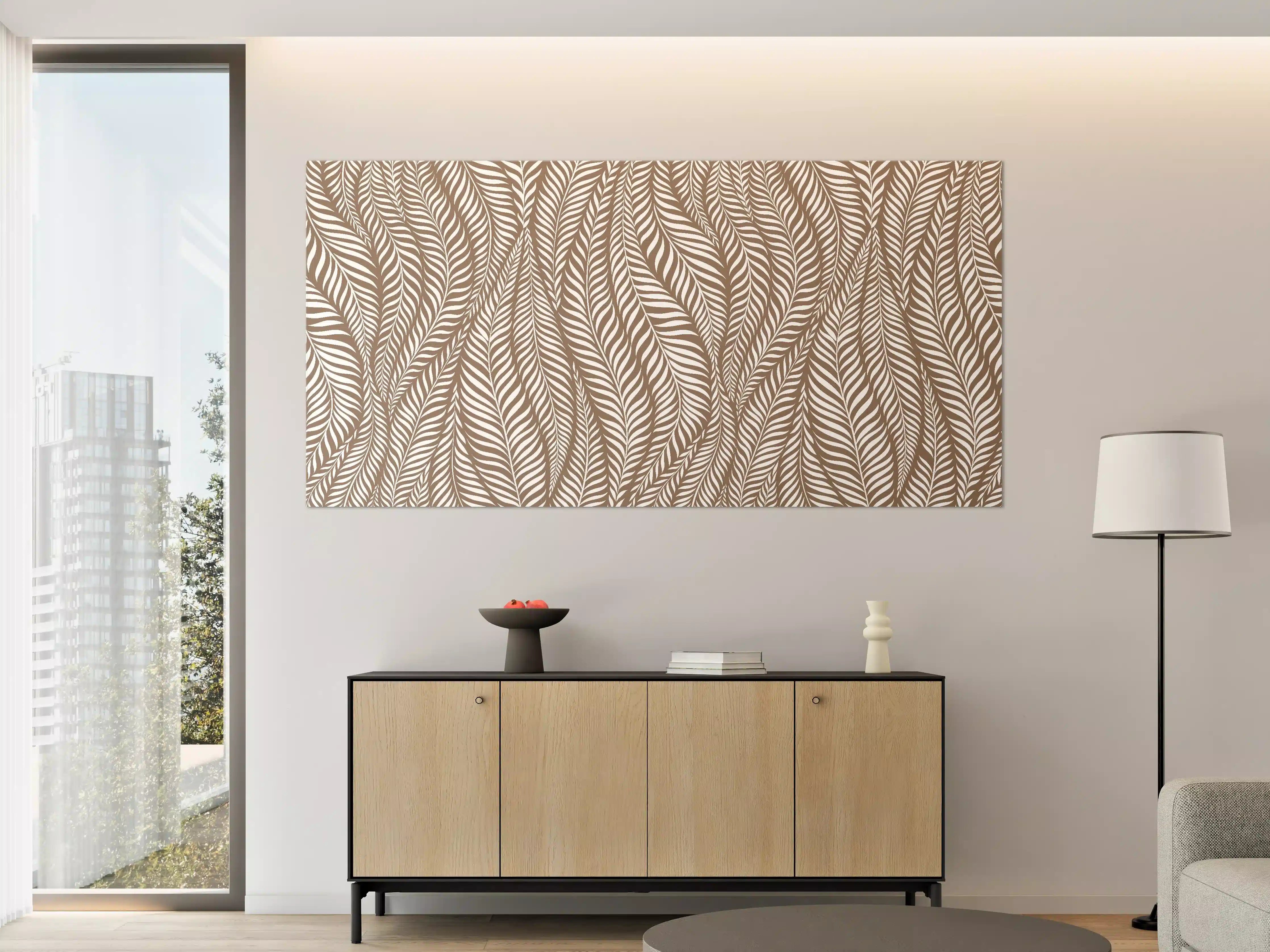 Große Wandbilder - Beige-Weiße Blattmuster-Wandbild