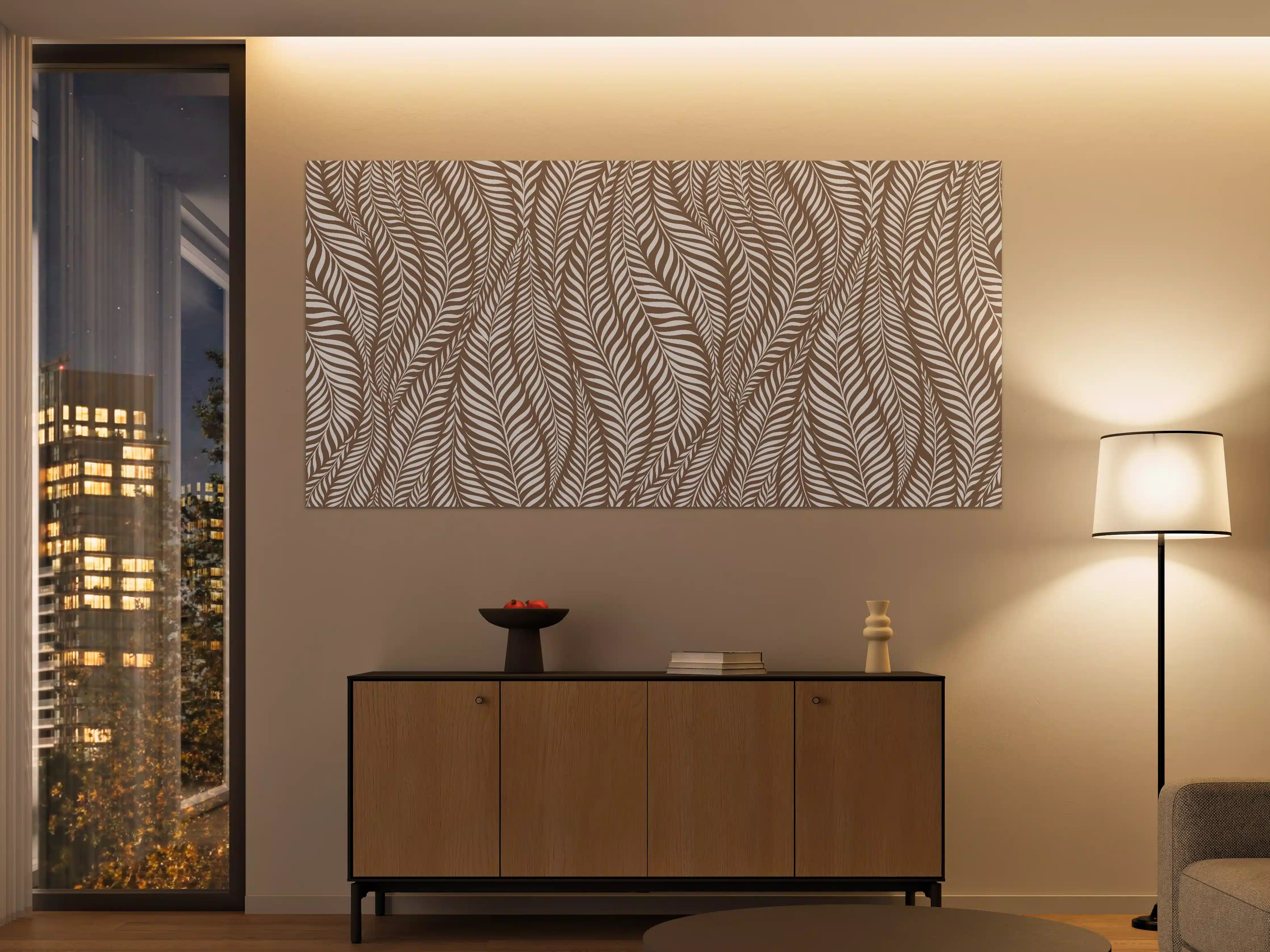 Große Wandbilder - Beige-Weiße Blattmuster-Wandbild