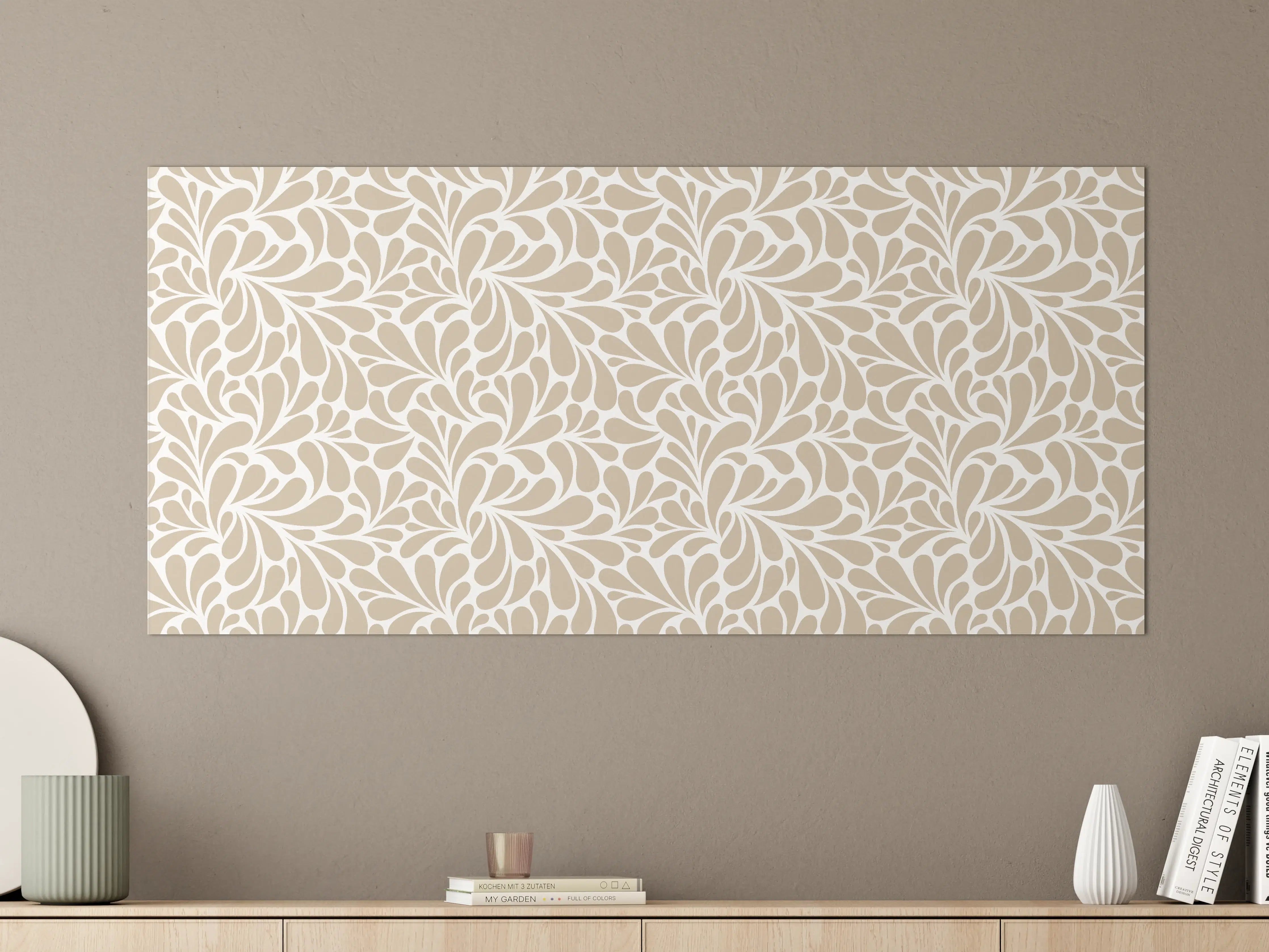 Große Wandbilder - Beige-Weiße Blumenmusterwand