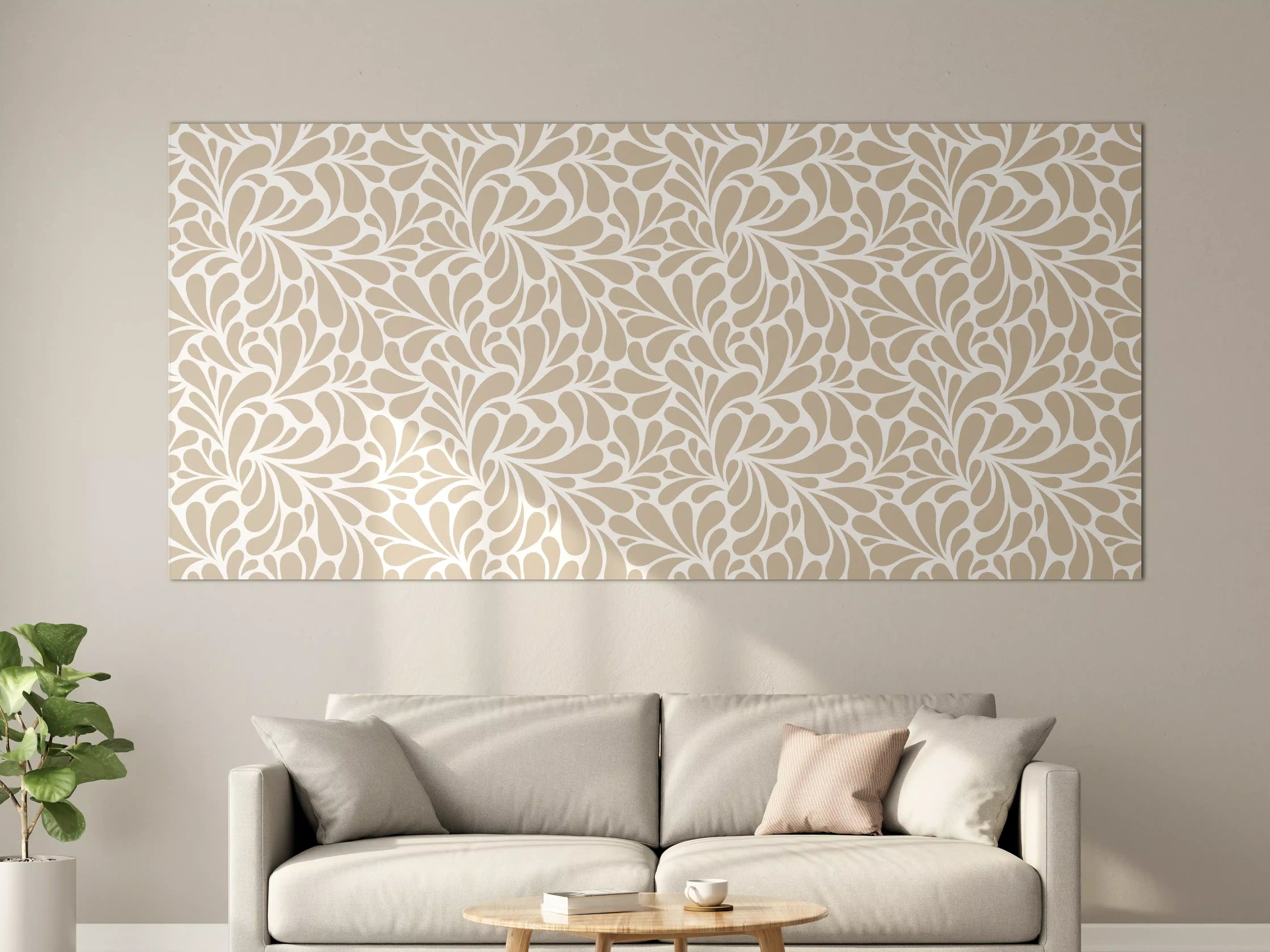 Große Wandbilder - Beige-Weiße Blumenmusterwand