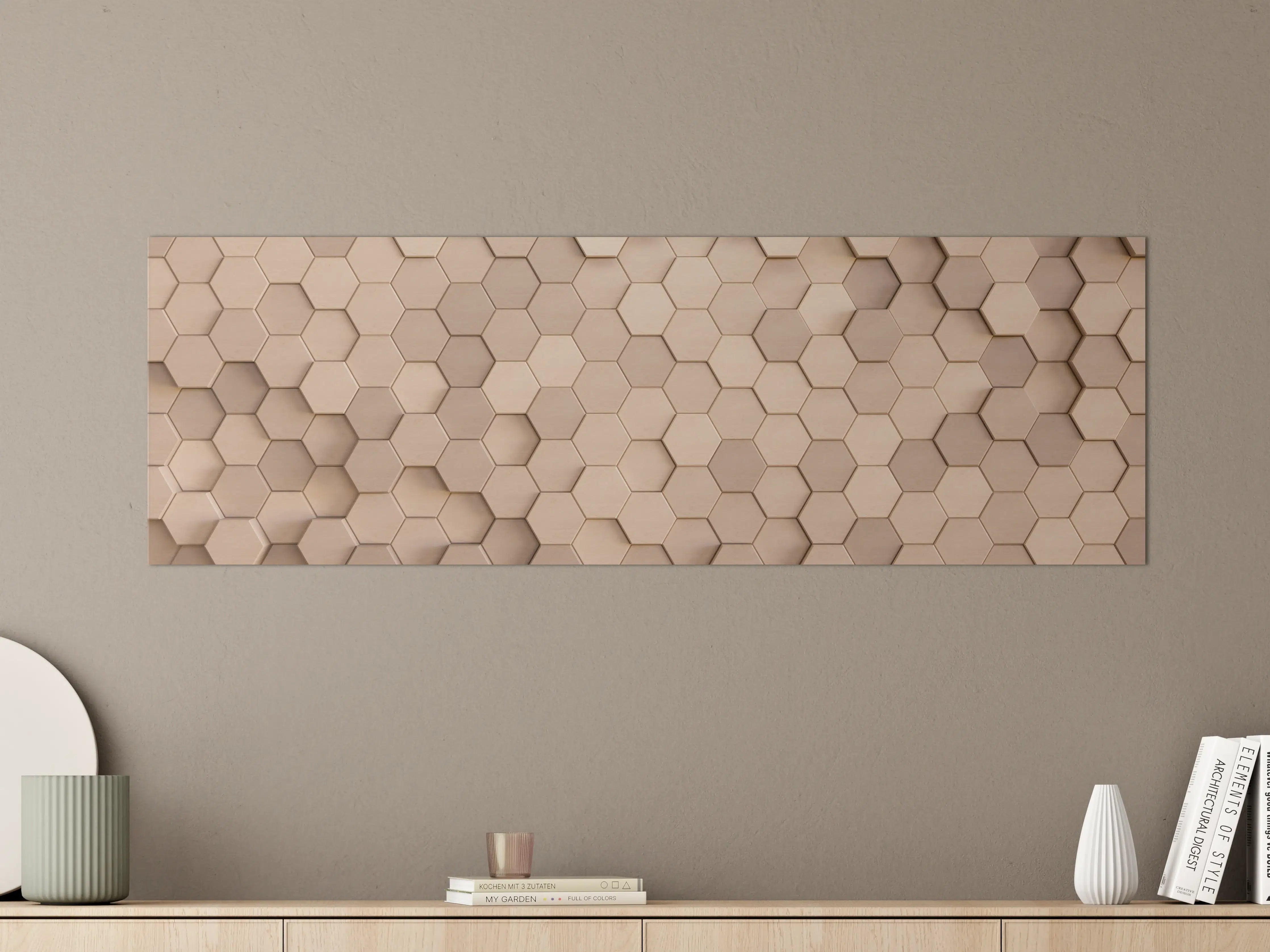 Große Wandbilder - Beige-Weiße Hexagon-Musterwand