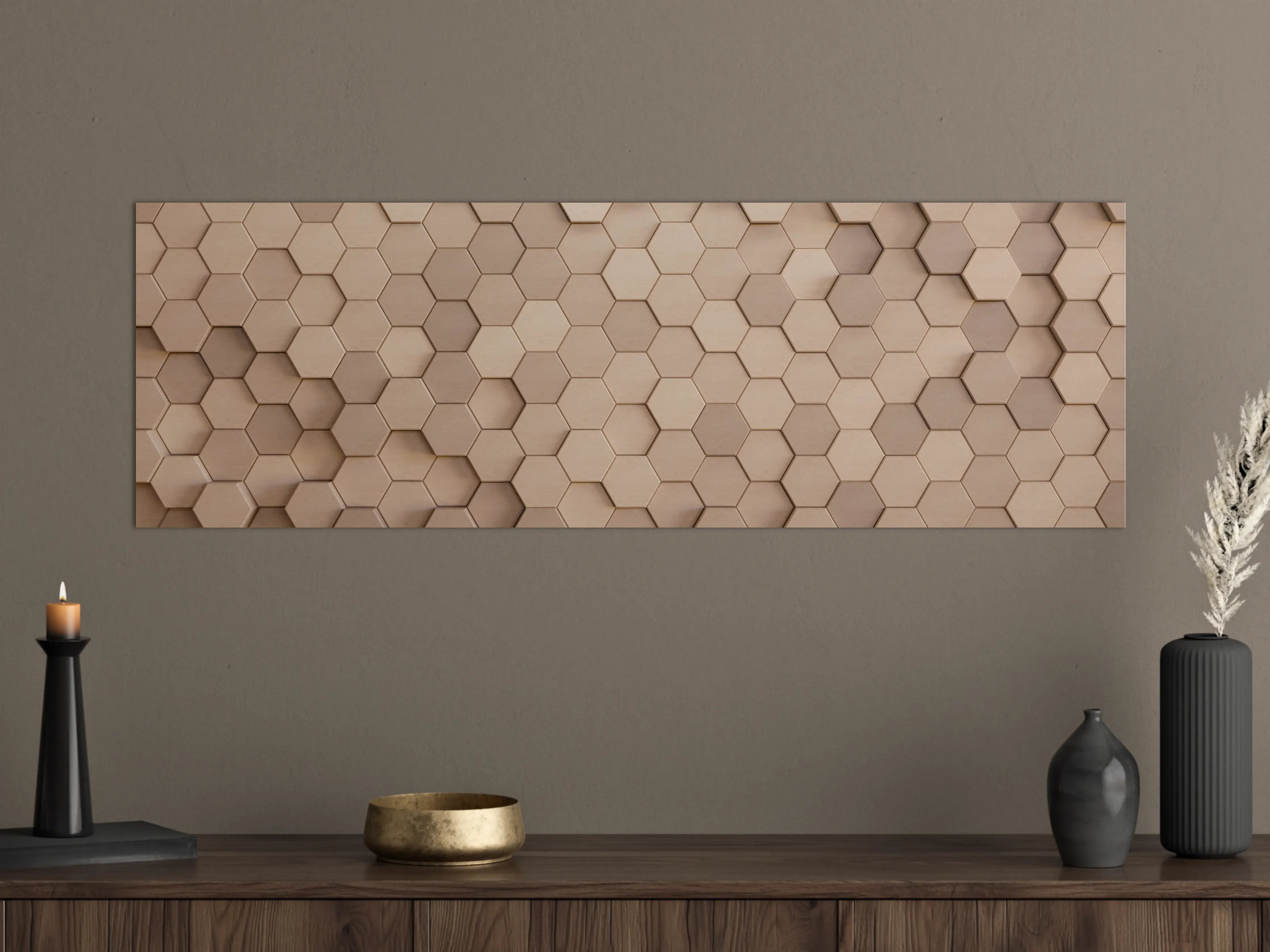 Große Wandbilder - Beige-Weiße Hexagon-Musterwand