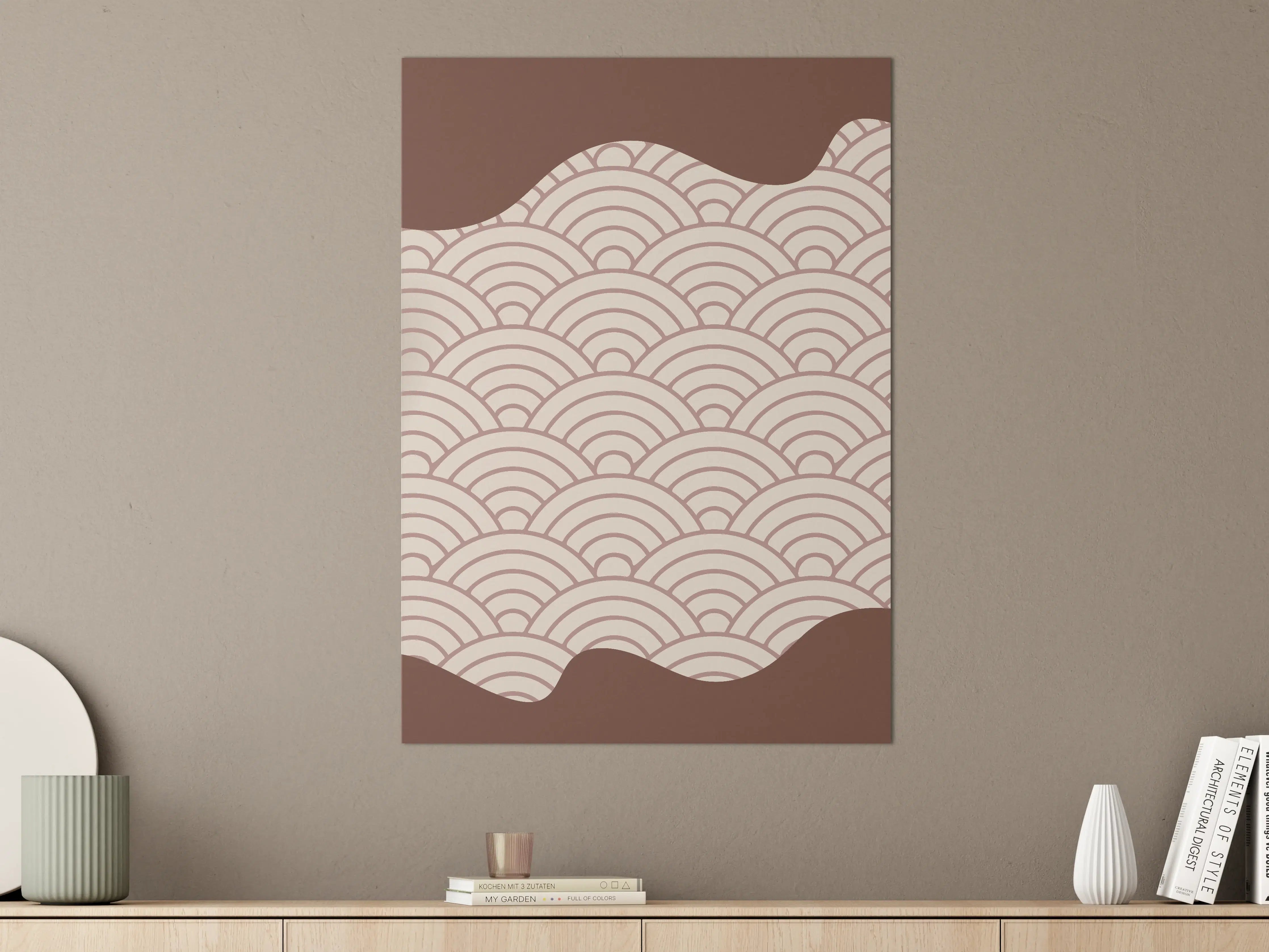 Große Wandbilder - Beige Wellenmuster mit braunem Rand