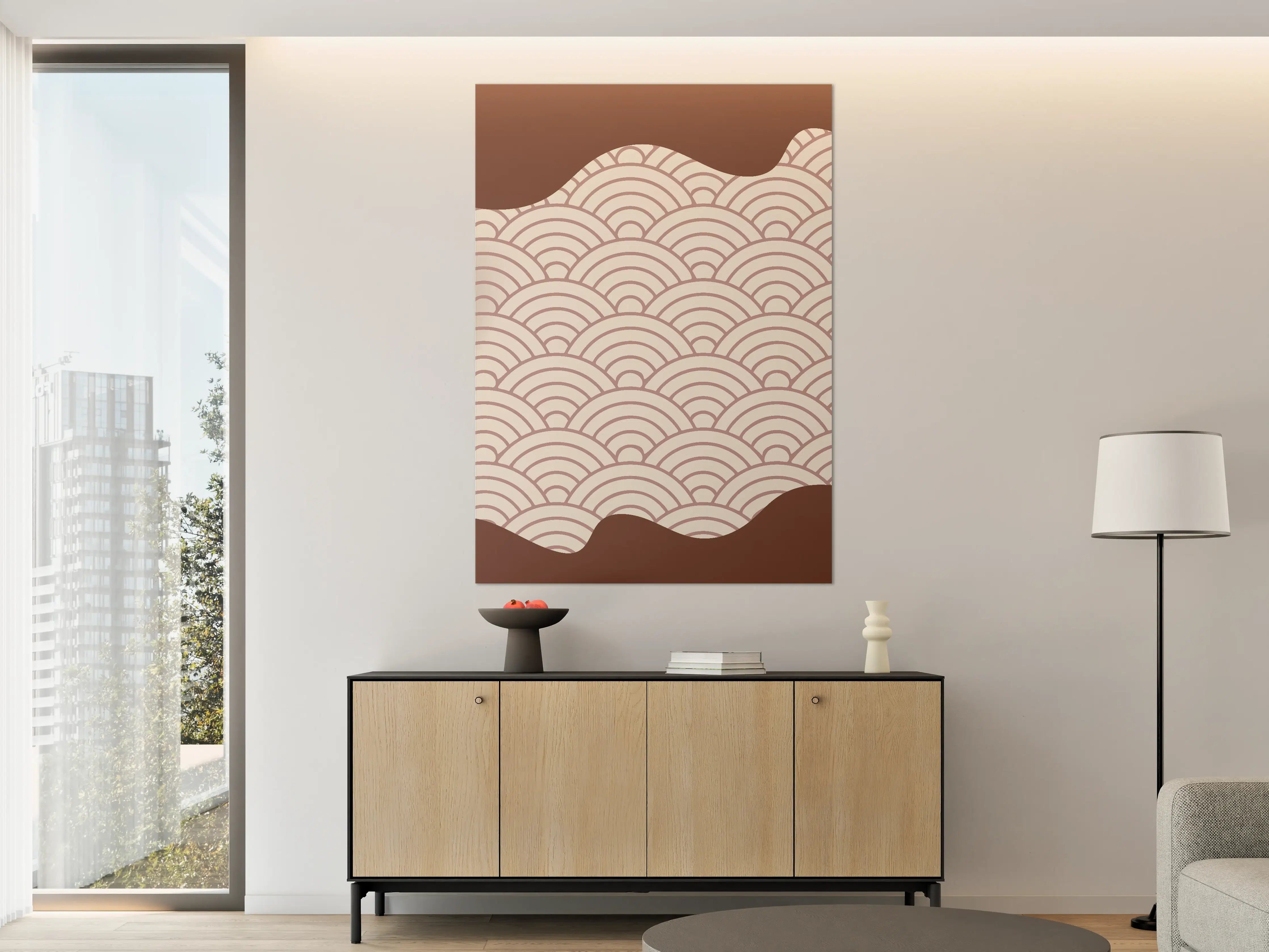 Große Wandbilder - Beige Wellenmuster mit braunem Rand