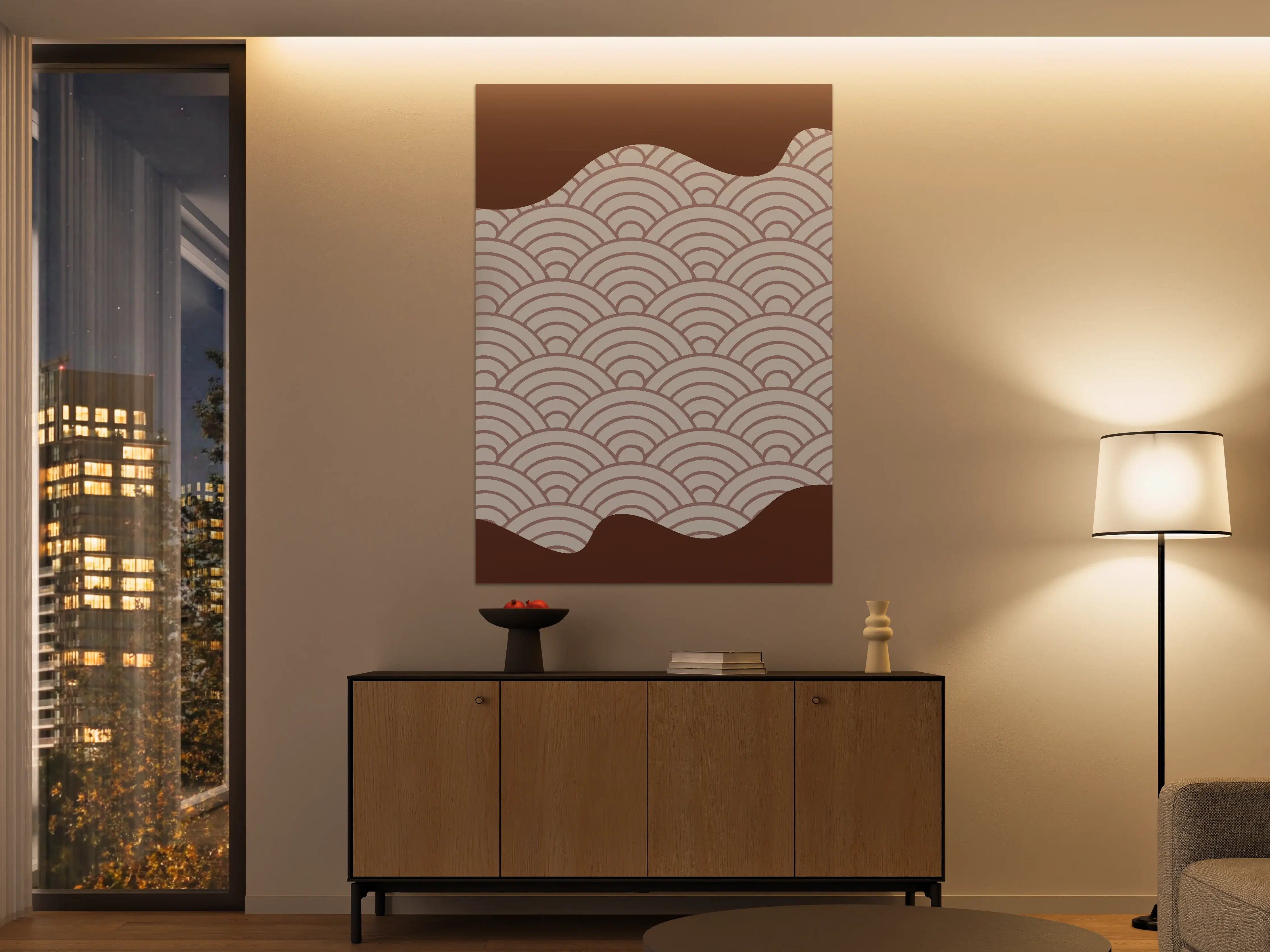 Große Wandbilder - Beige Wellenmuster mit braunem Rand