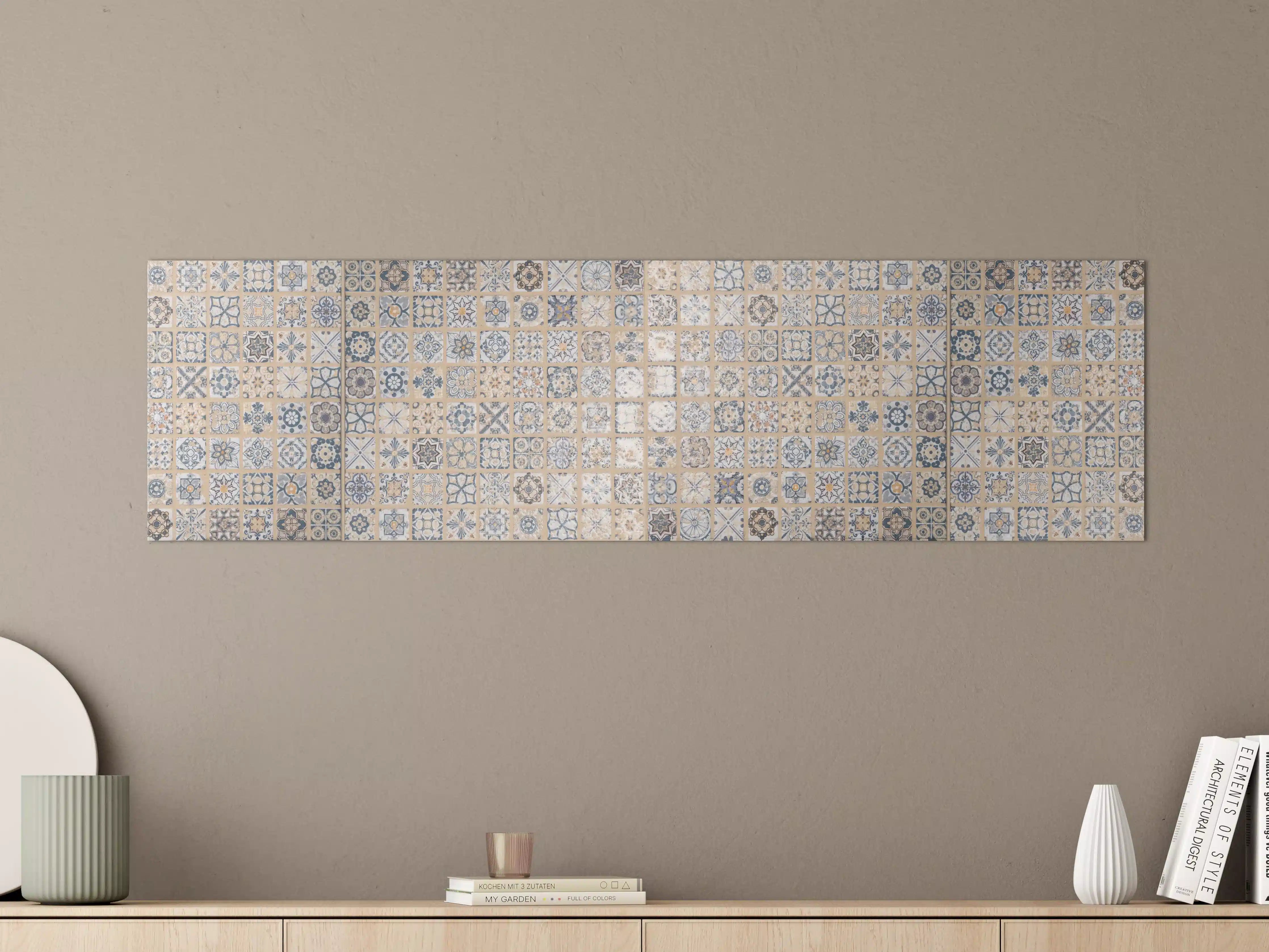Große Wandbilder - Beige-blau Vintage Mosaik