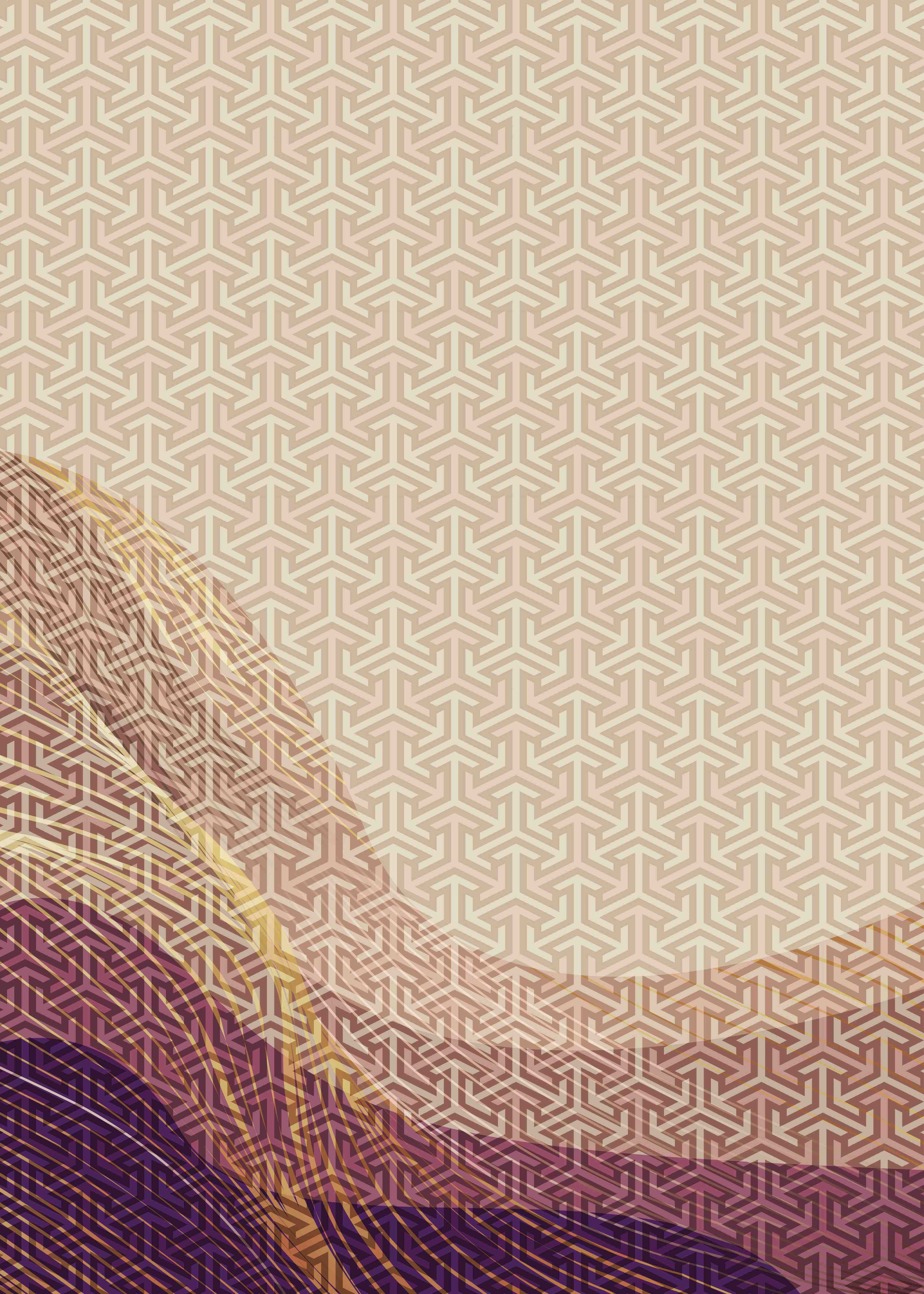Große Wandbilder-Beige und Bordeaux farbige geometrische Muster mit Goldakzenten