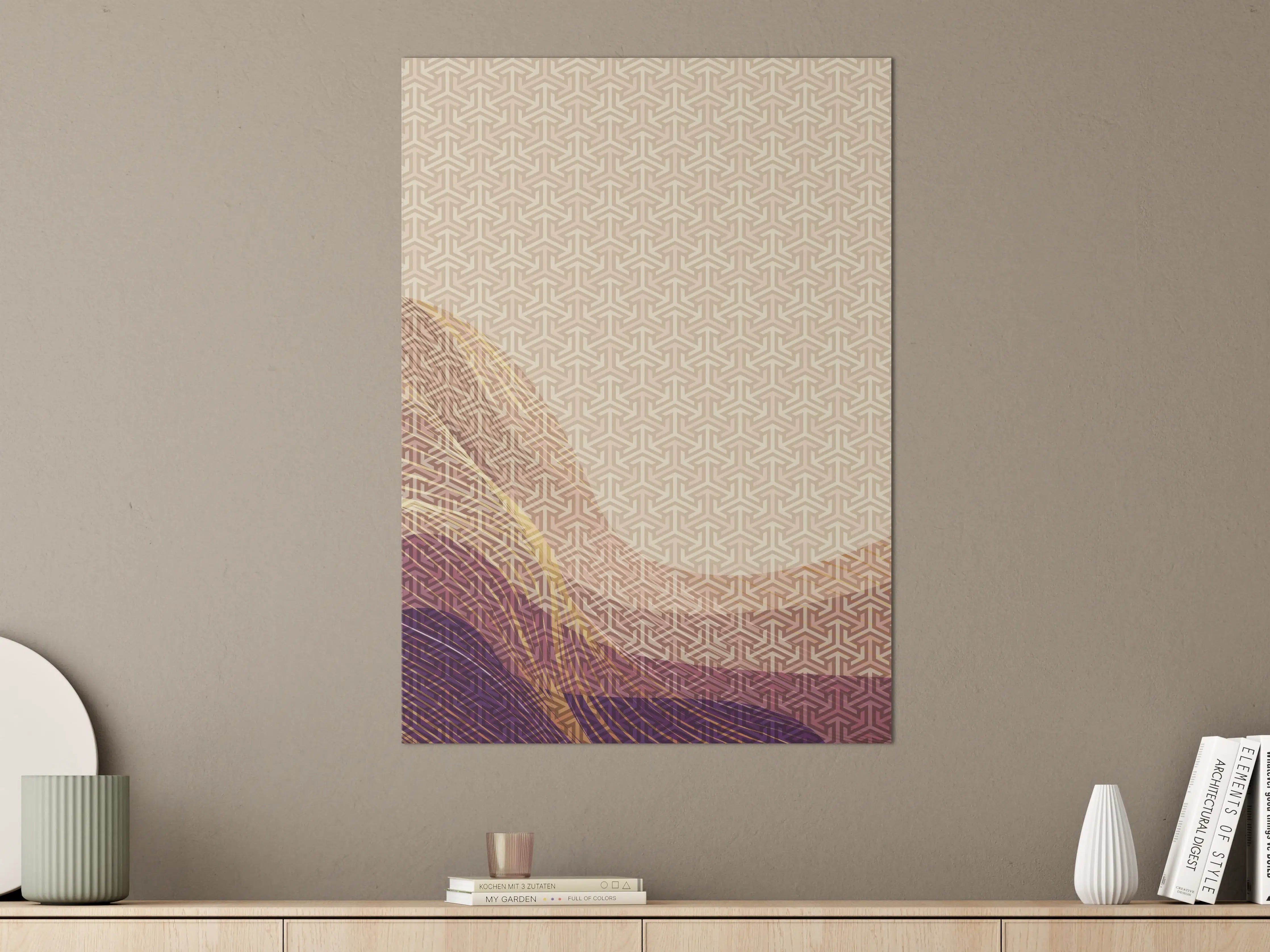 Große Wandbilder - Beige und Bordeaux farbige geometrische Muster mit Goldakzenten