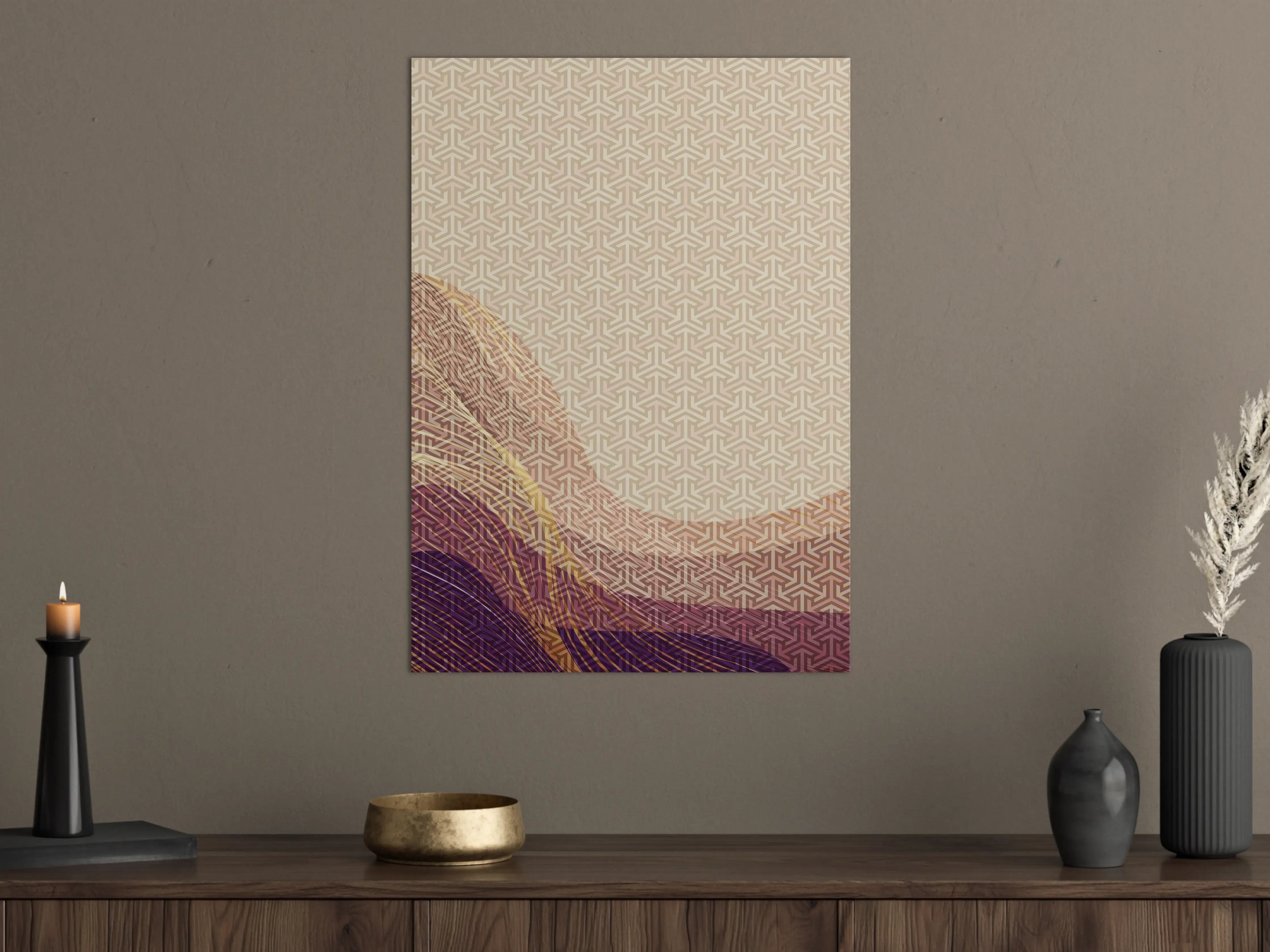 Große Wandbilder - Beige und Bordeaux farbige geometrische Muster mit Goldakzenten