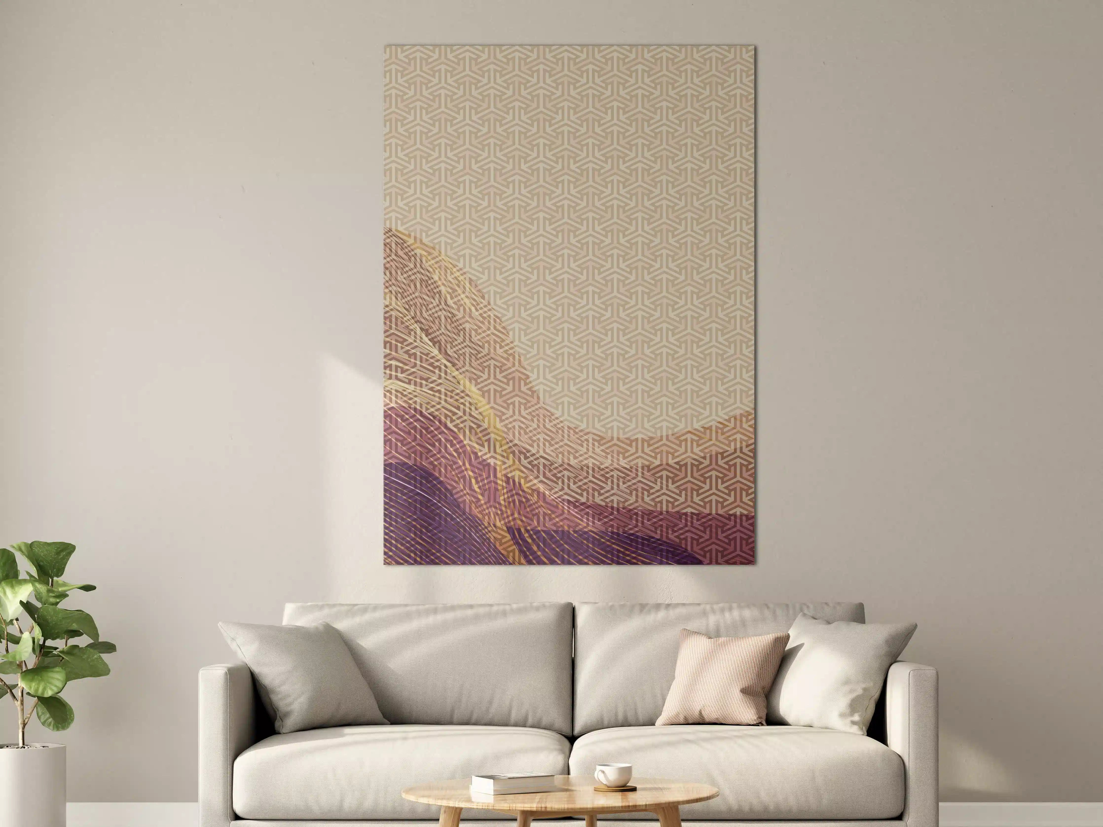 Große Wandbilder - Beige und Bordeaux farbige geometrische Muster mit Goldakzenten