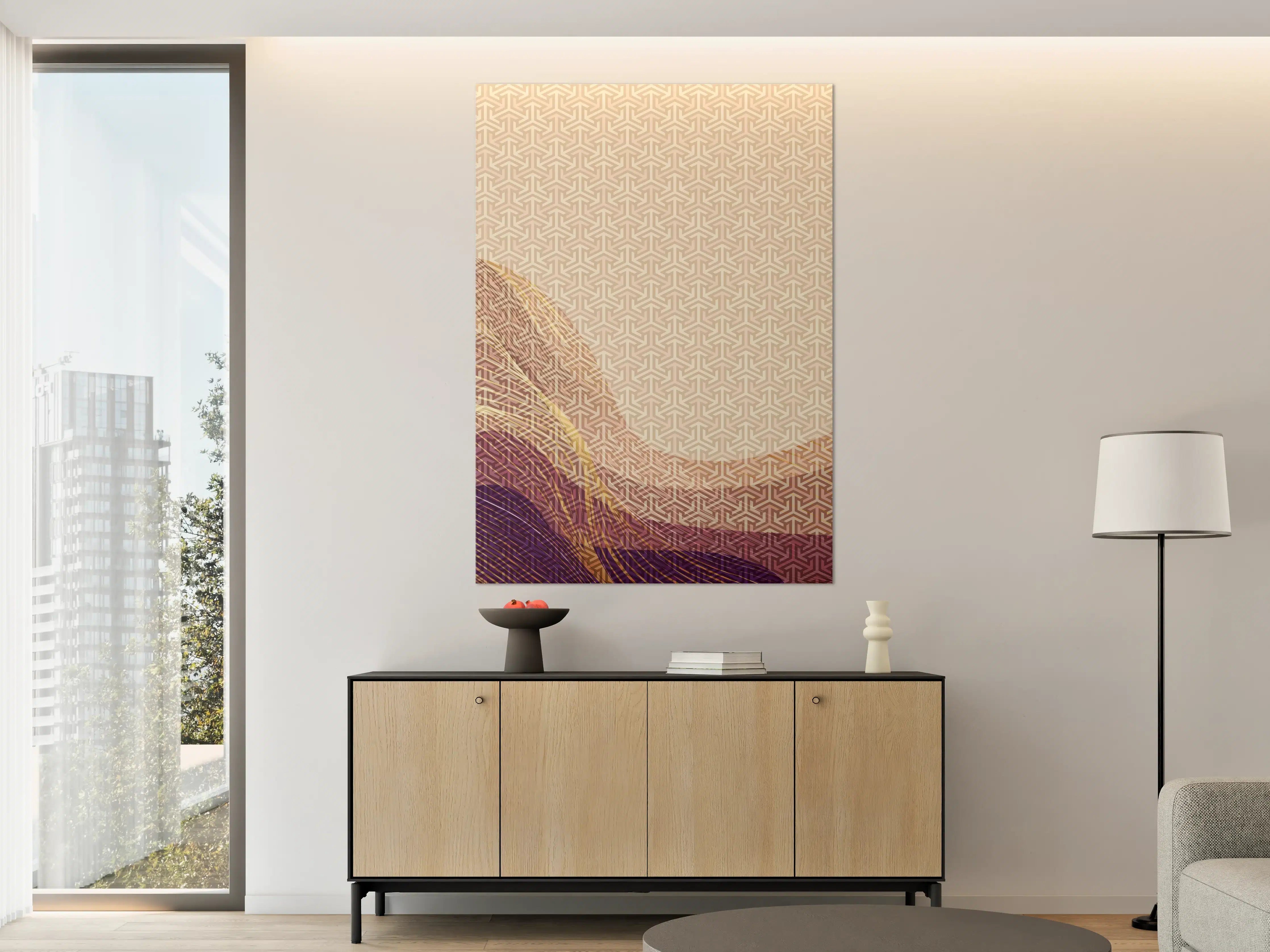 Große Wandbilder - Beige und Bordeaux farbige geometrische Muster mit Goldakzenten