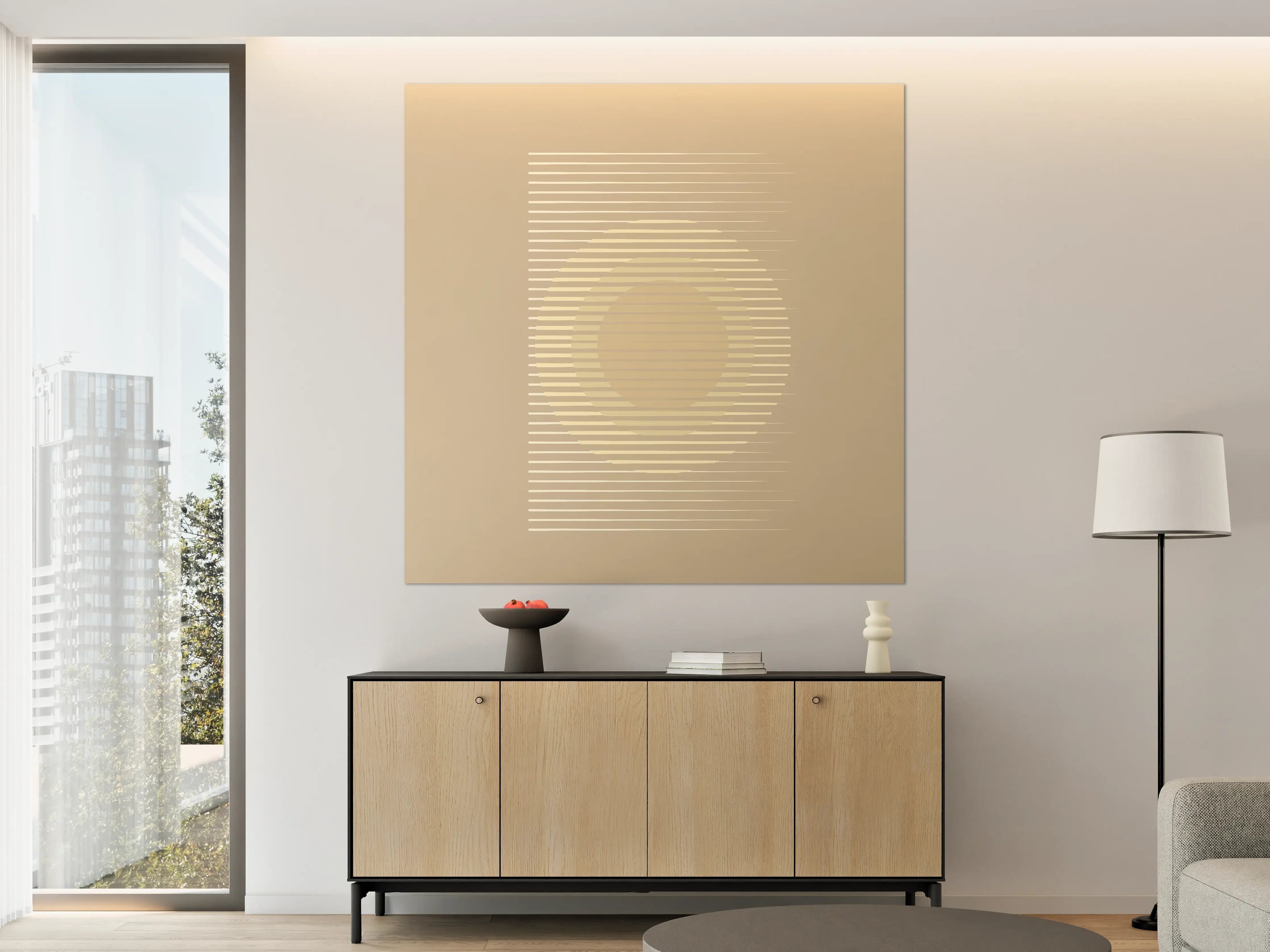 Große Wandbilder - Beige und Creme Farbverlauf mit Linienakzenten