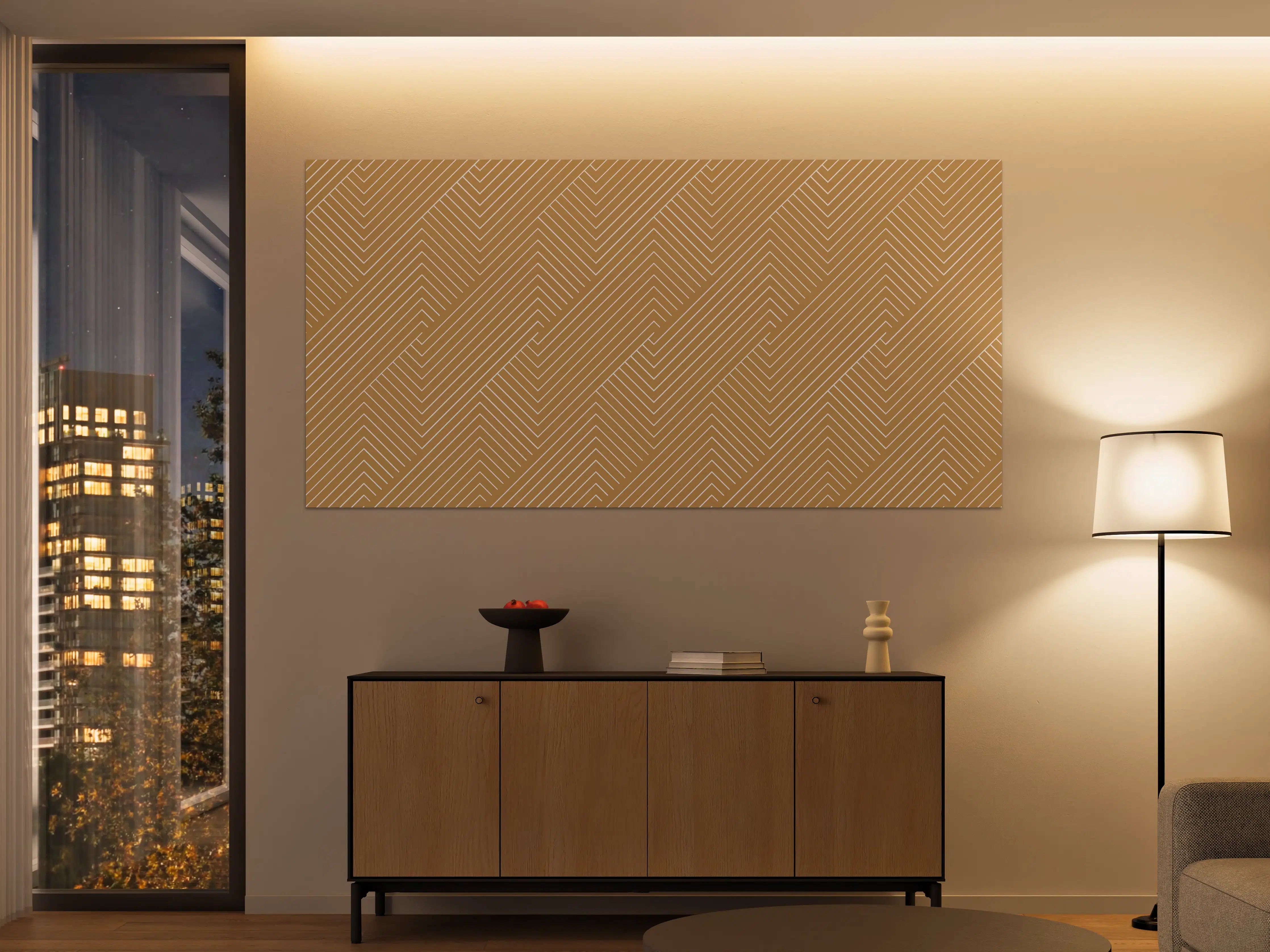 Große Wandbilder - Beige und Goldene geometrische Linienmuster