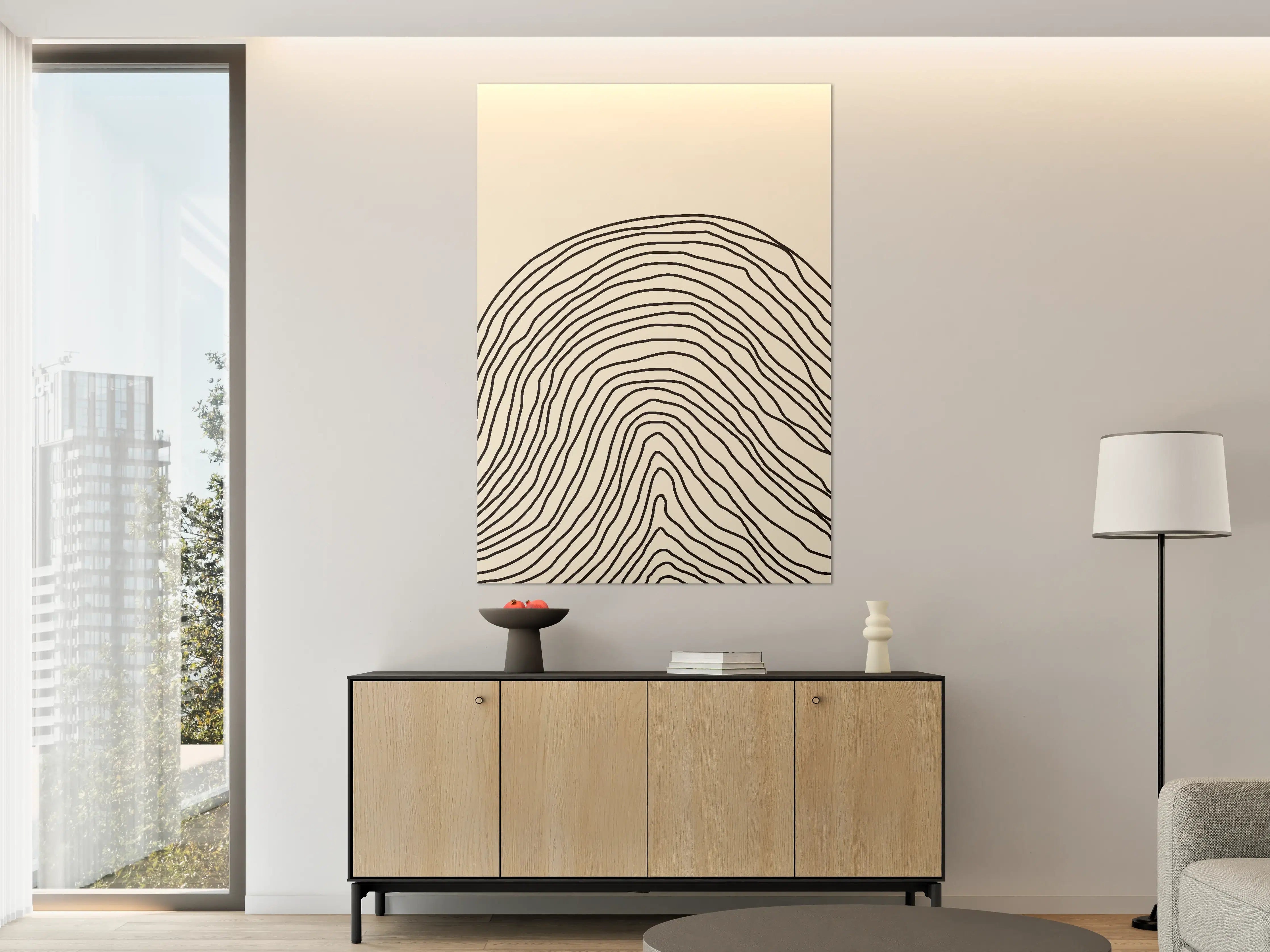 Große Wandbilder - Beige und Schwarze Linienzeichnung