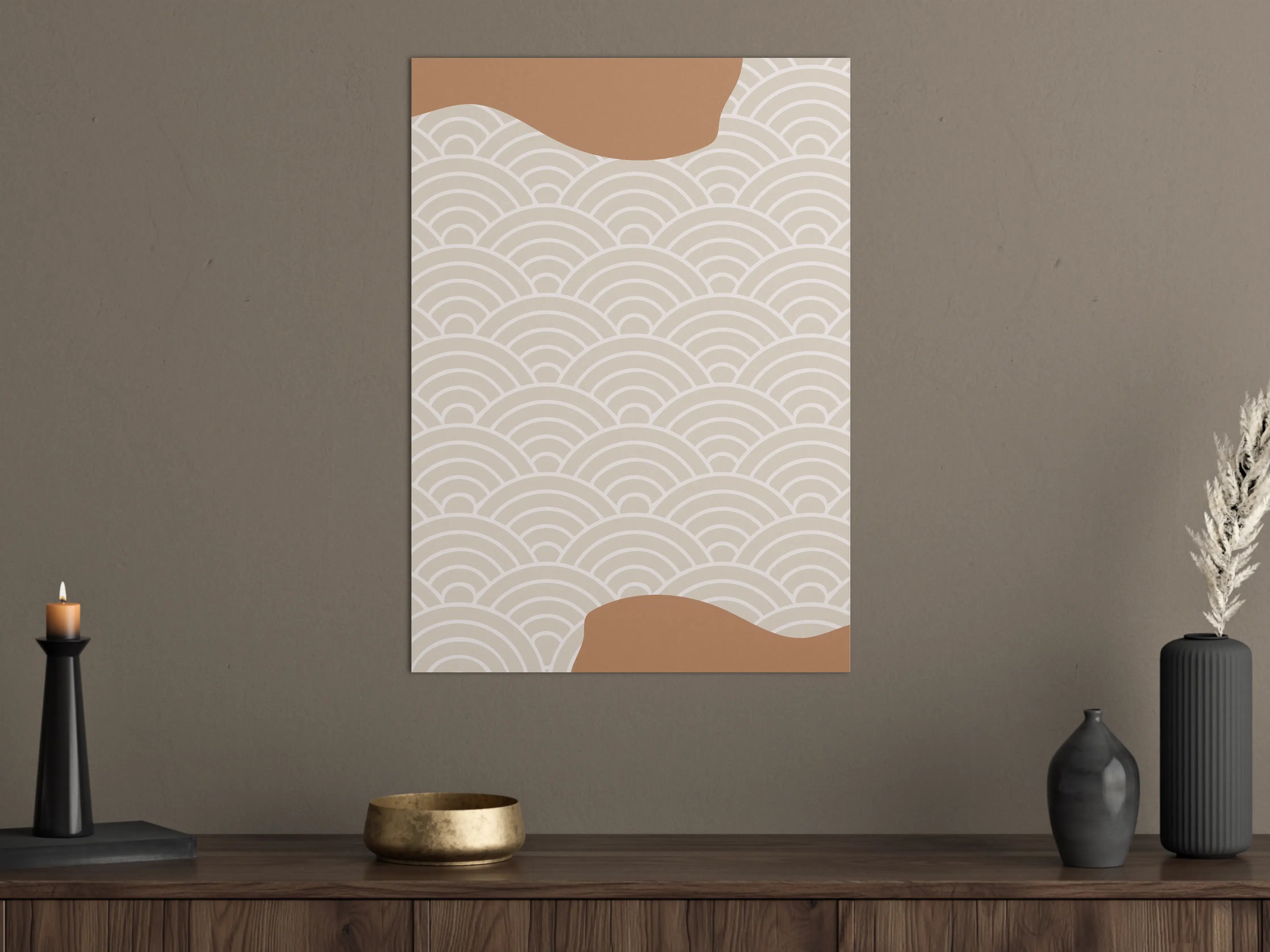 Große Wandbilder - Beige und Weißes Wellenmuster mit Braun-Akzenten