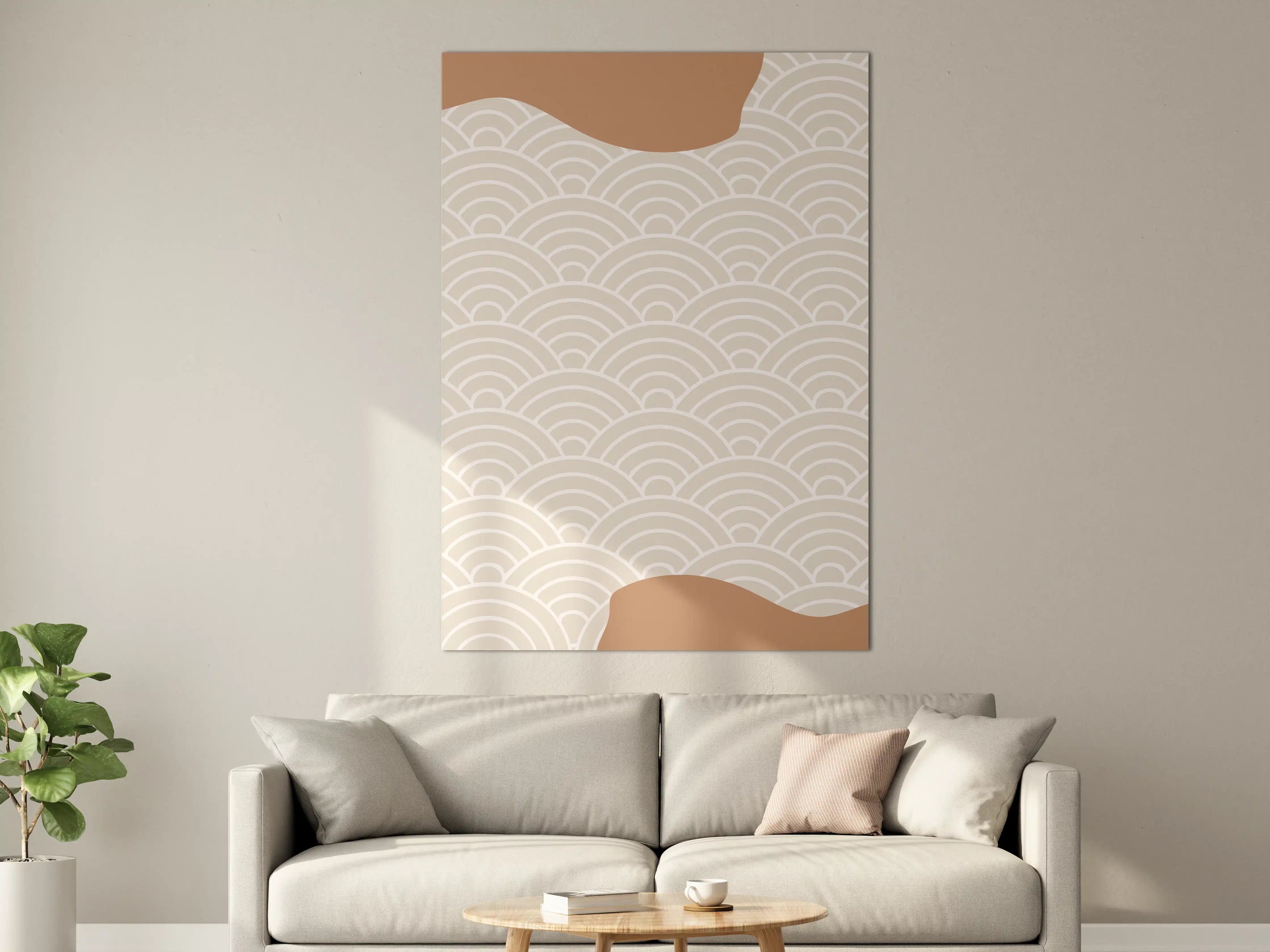Große Wandbilder - Beige und Weißes Wellenmuster mit Braun-Akzenten