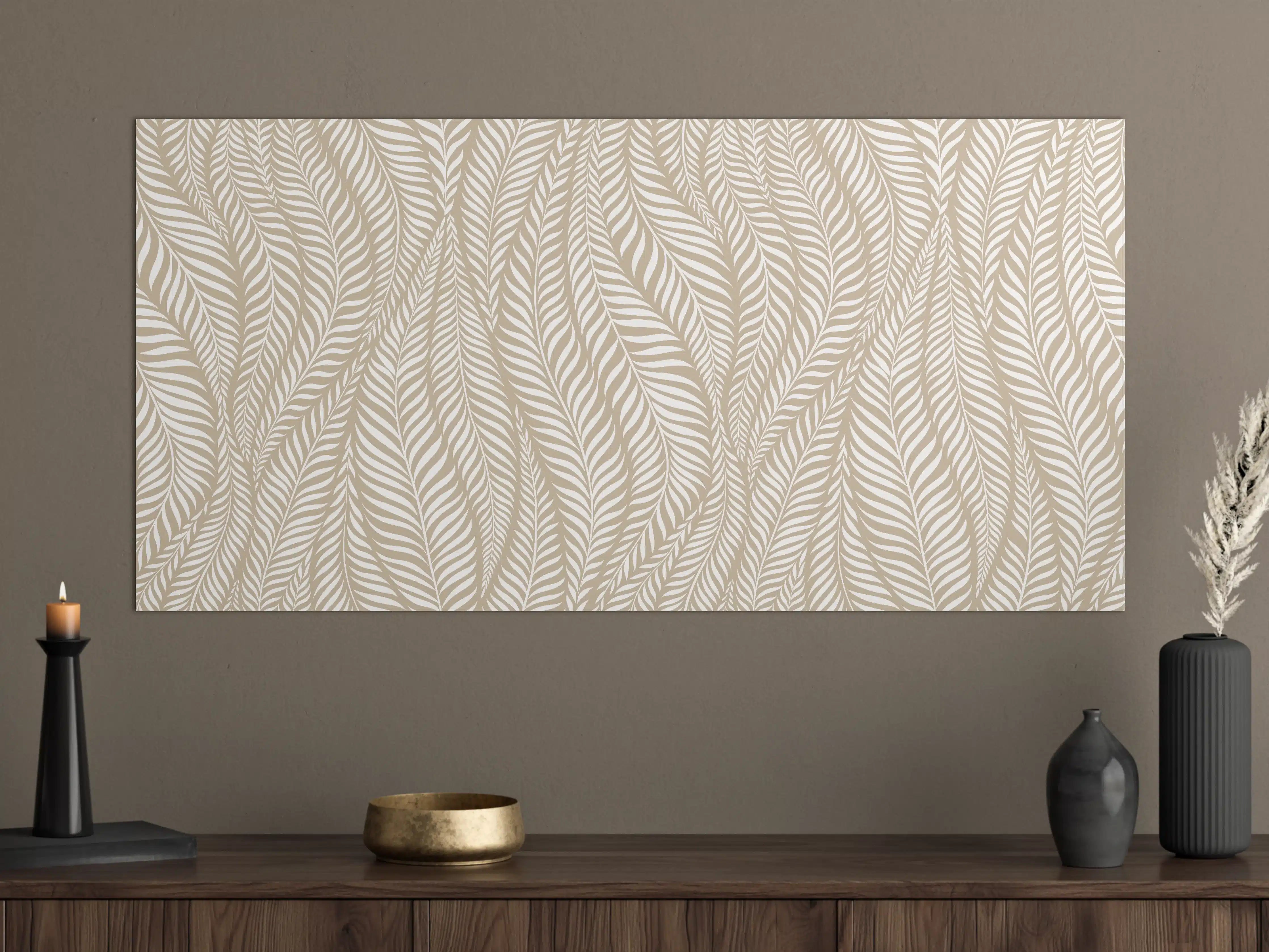 Große Wandbilder - Beige-weiße Blattmuster-Textur