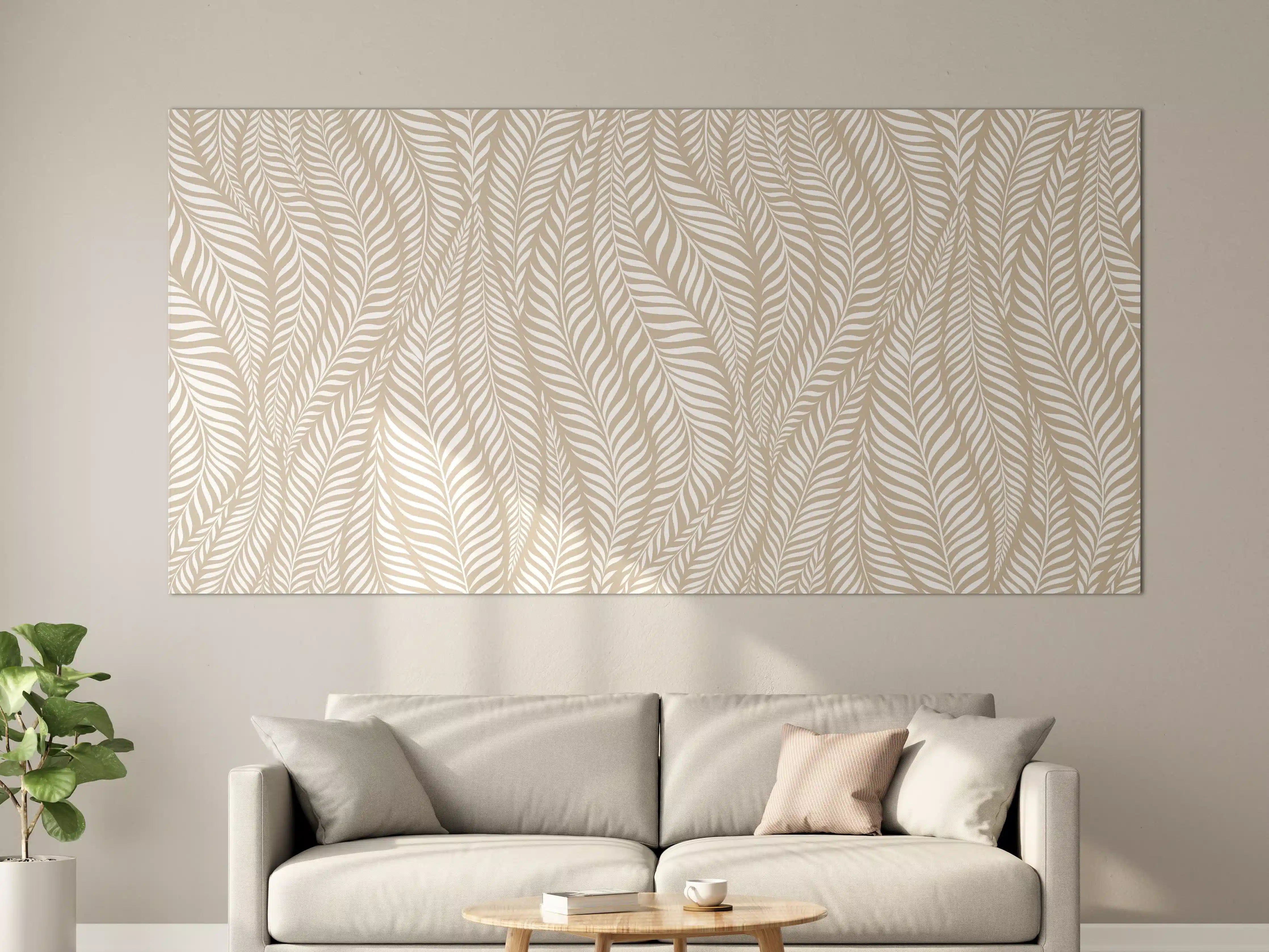 Große Wandbilder - Beige-weiße Blattmuster-Textur