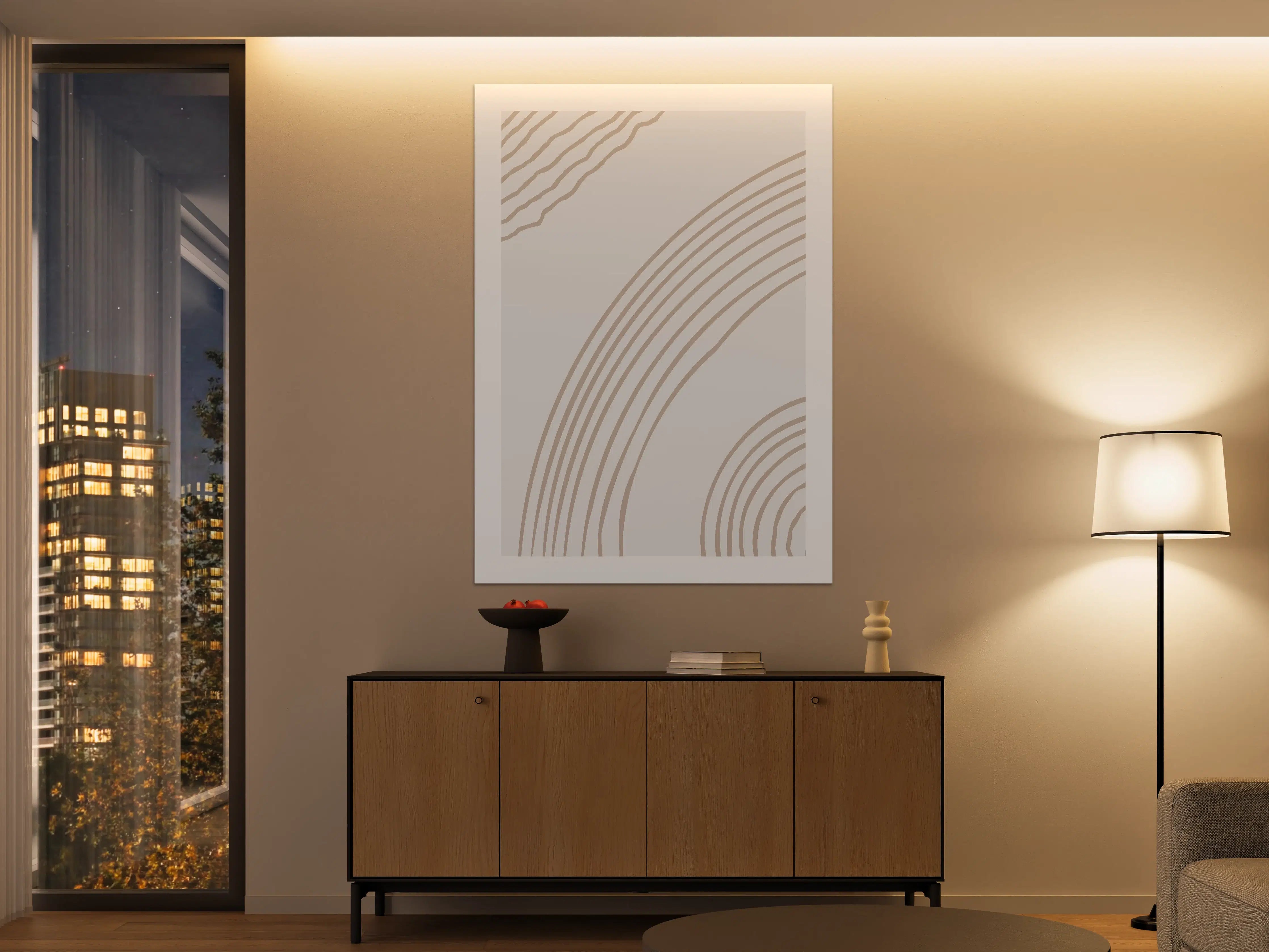 Große Wandbilder - Beige-weiße Linienmuster
