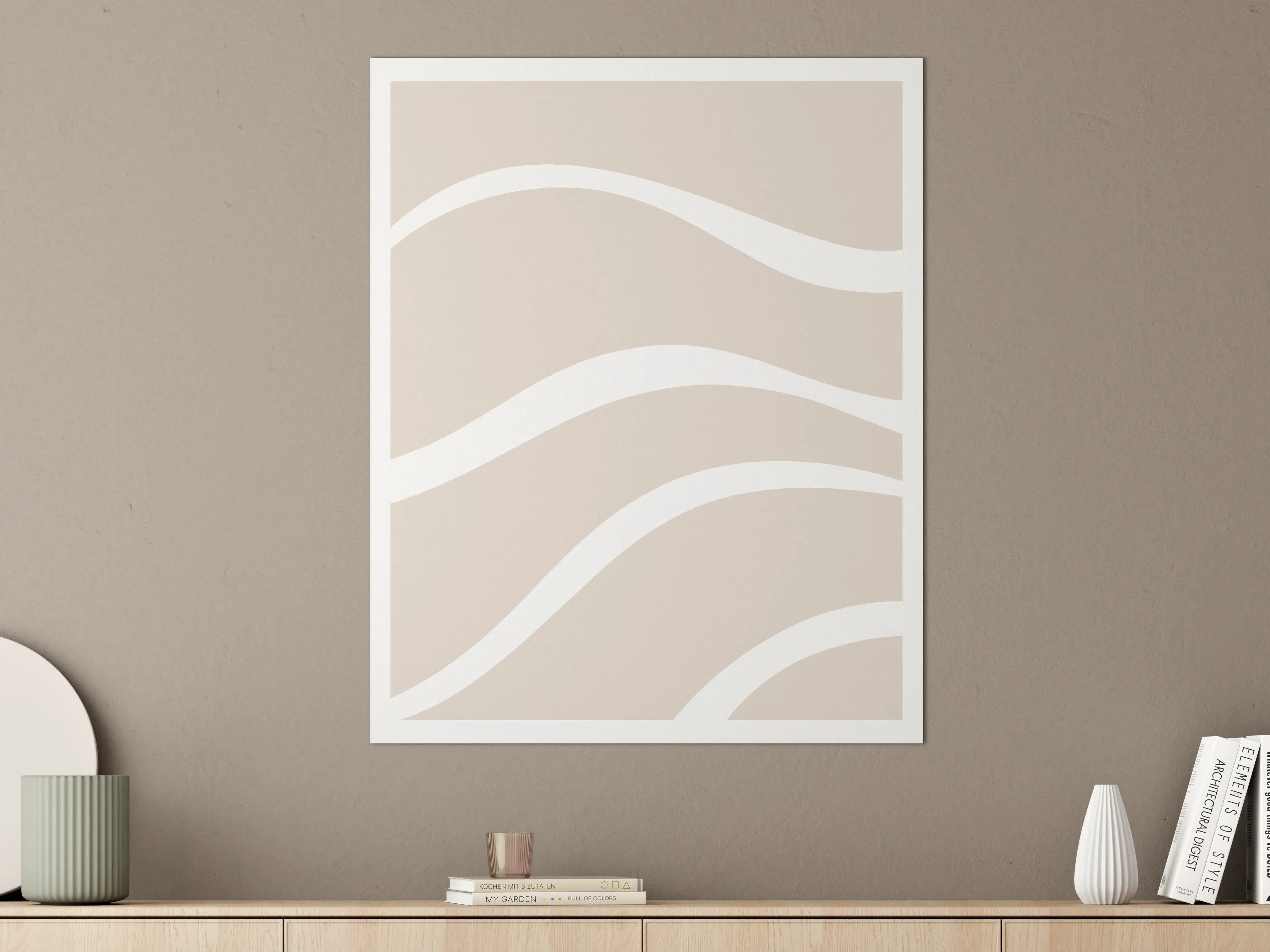 Große Wandbilder - Beige-weiße Wellenmuster Wandbild