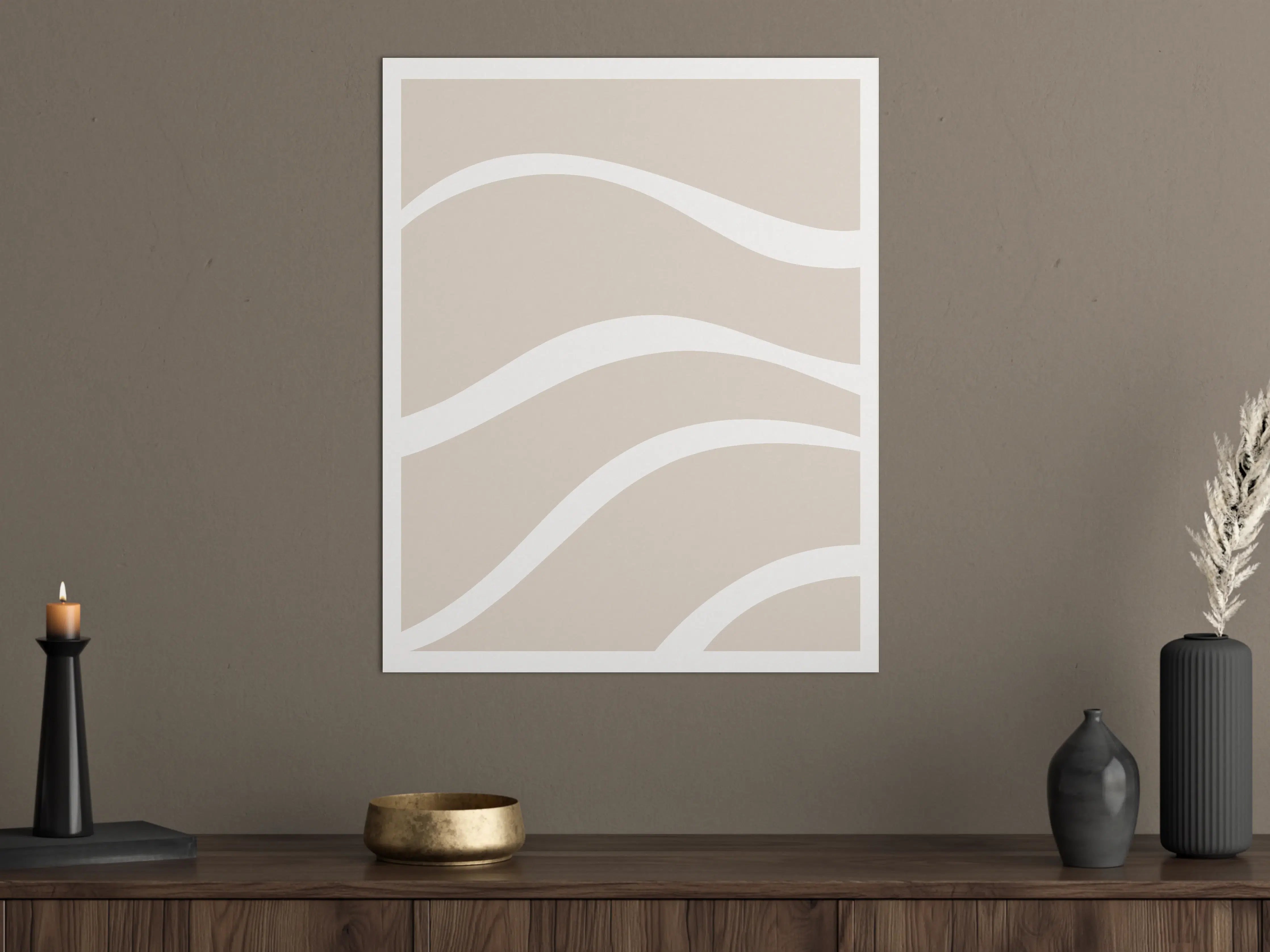 Große Wandbilder - Beige-weiße Wellenmuster Wandbild