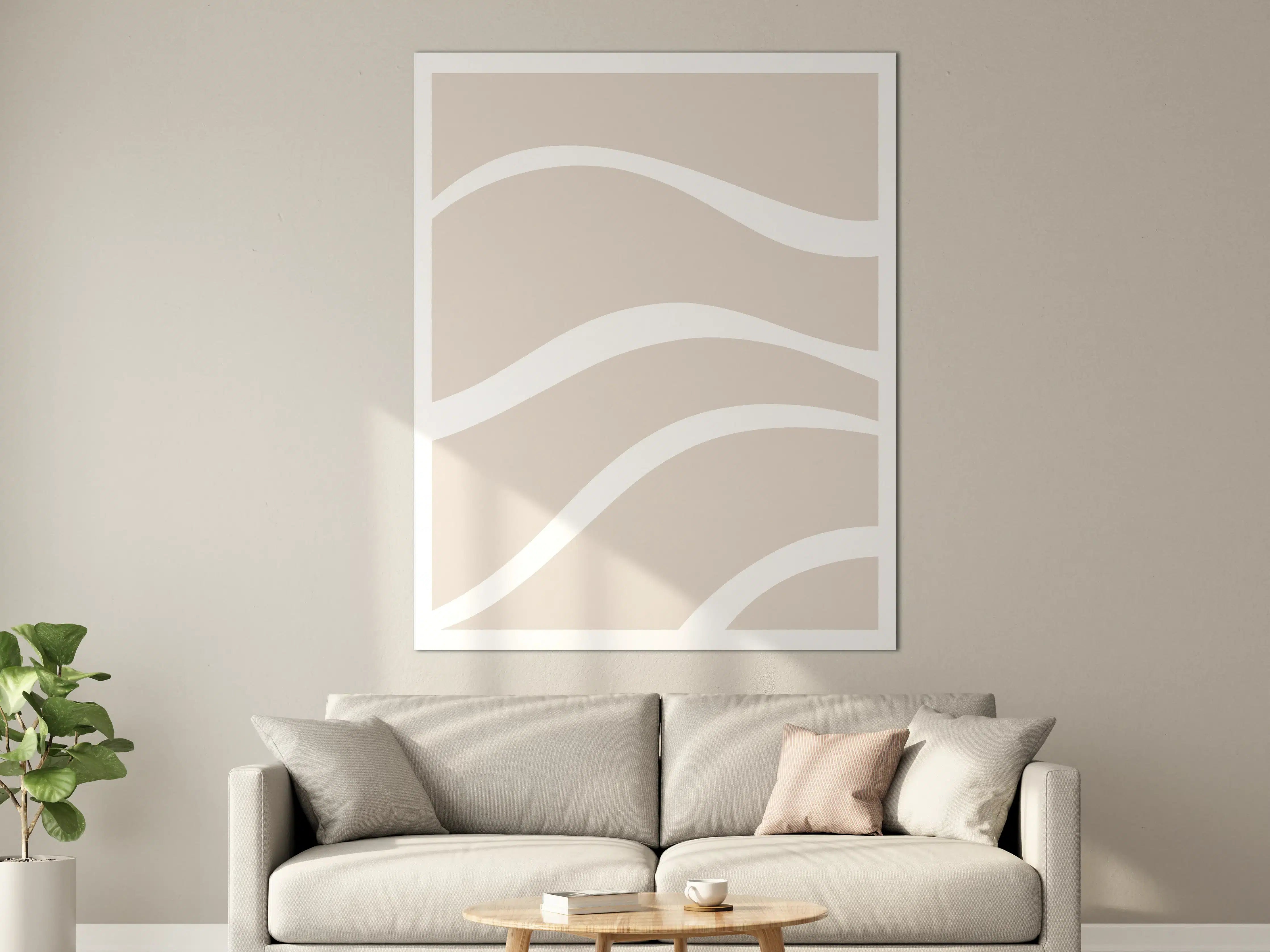 Große Wandbilder - Beige-weiße Wellenmuster Wandbild