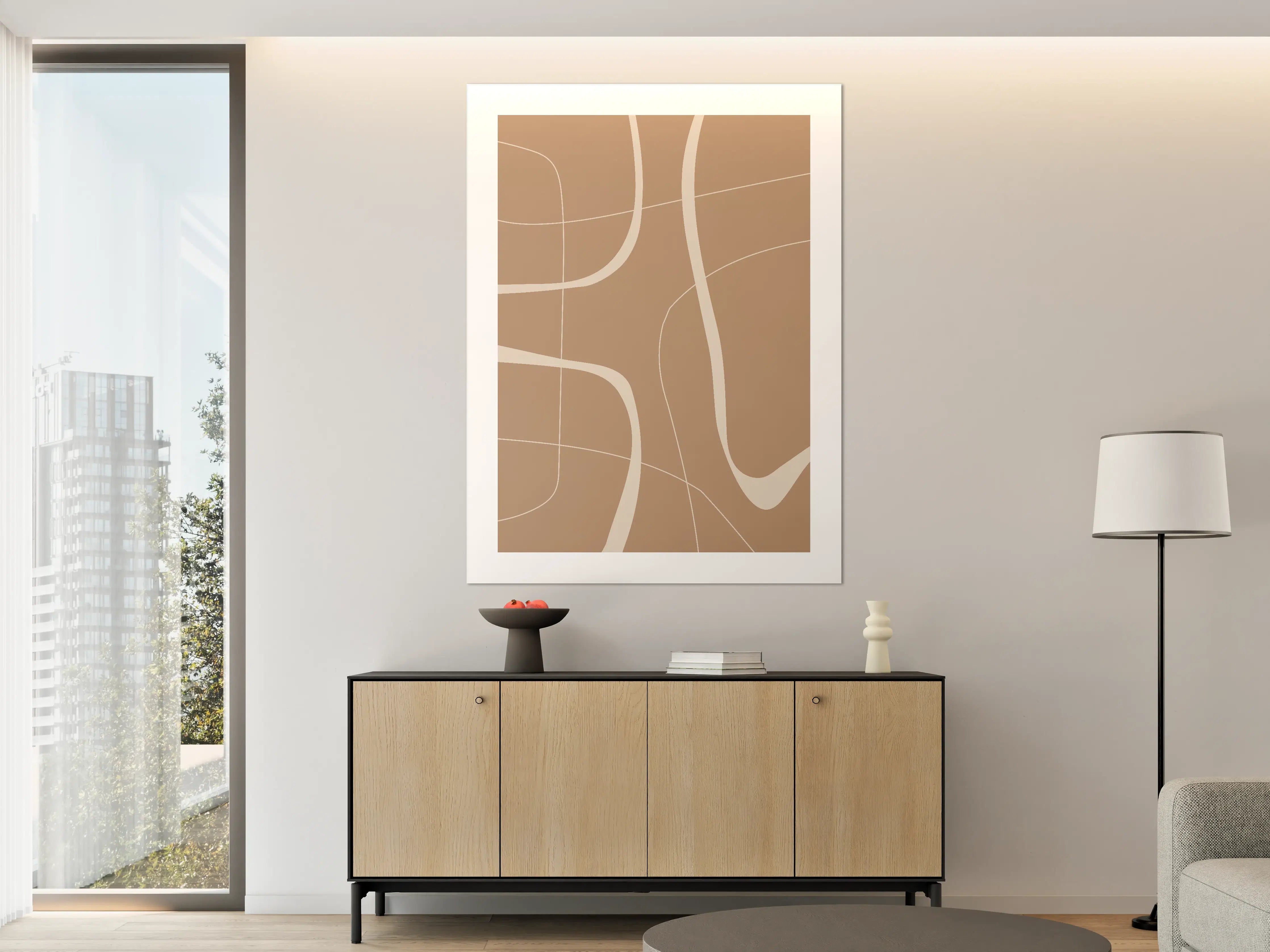 Große Wandbilder - Beige-weiße abstrakte Geometrie