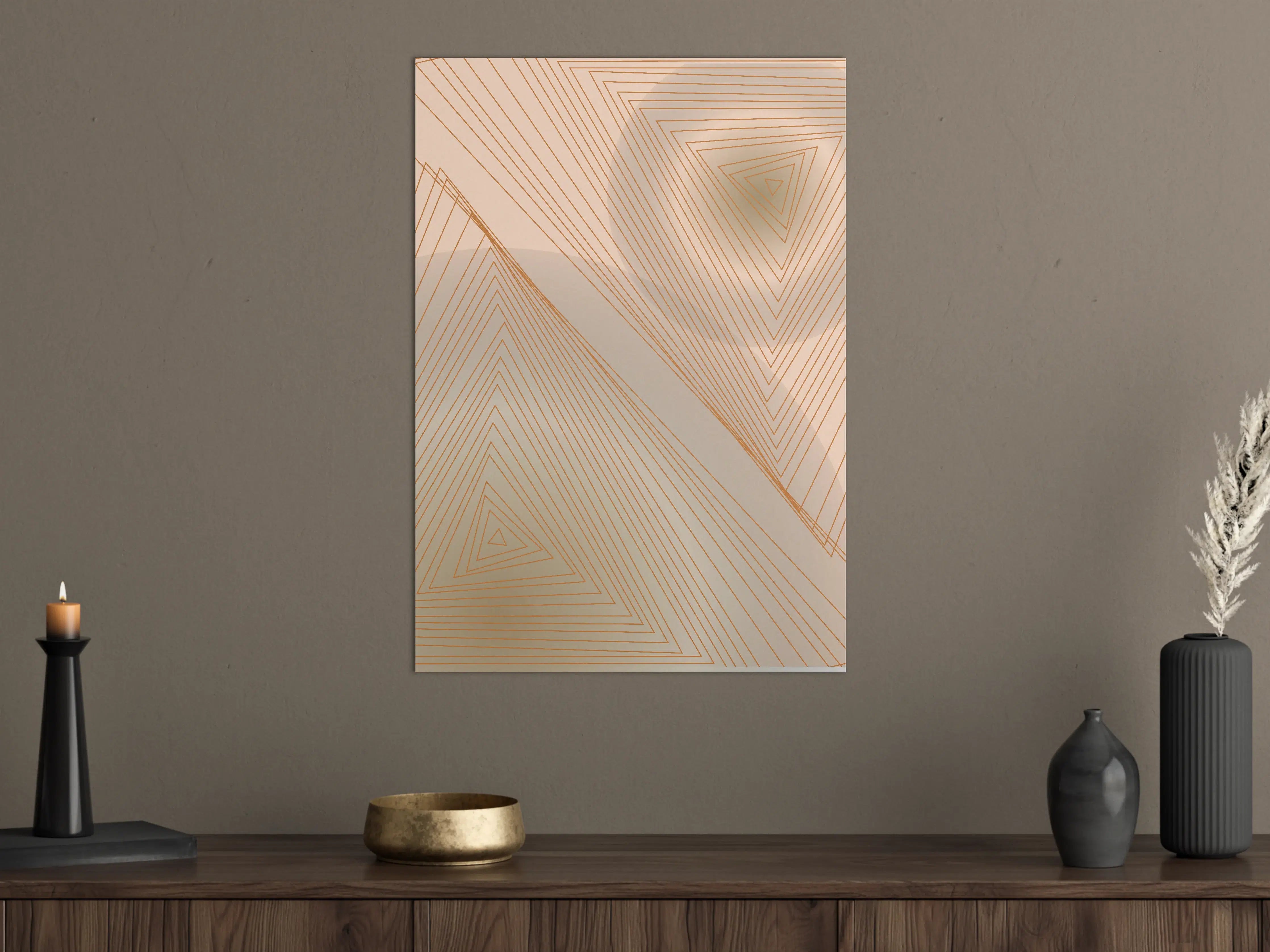 Große Wandbilder - Beige-weiße geometrische Linienkunst